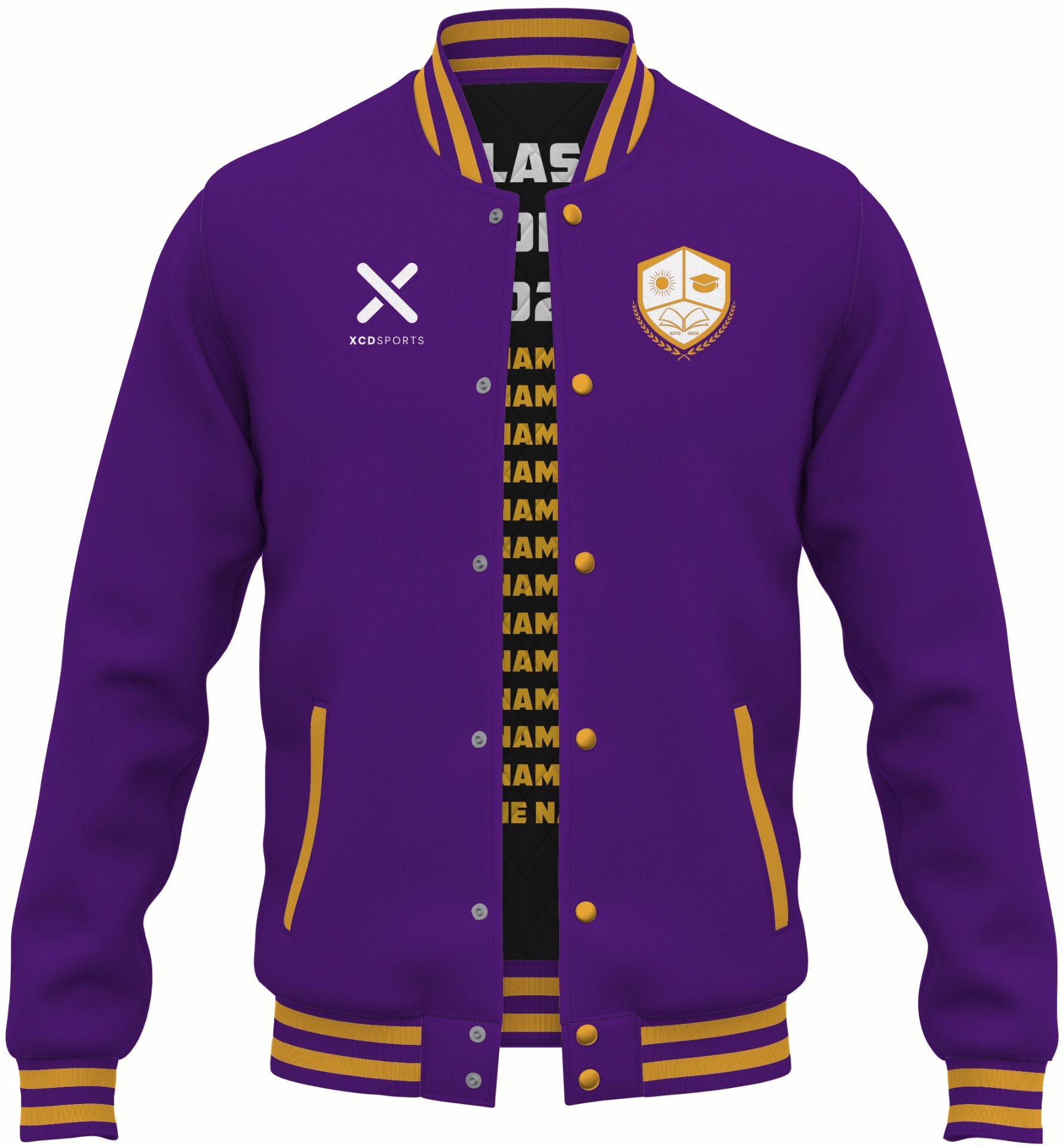 Varsity Design 23 – Two-Tone Raglan – Purple / Gold Varsity Jacket