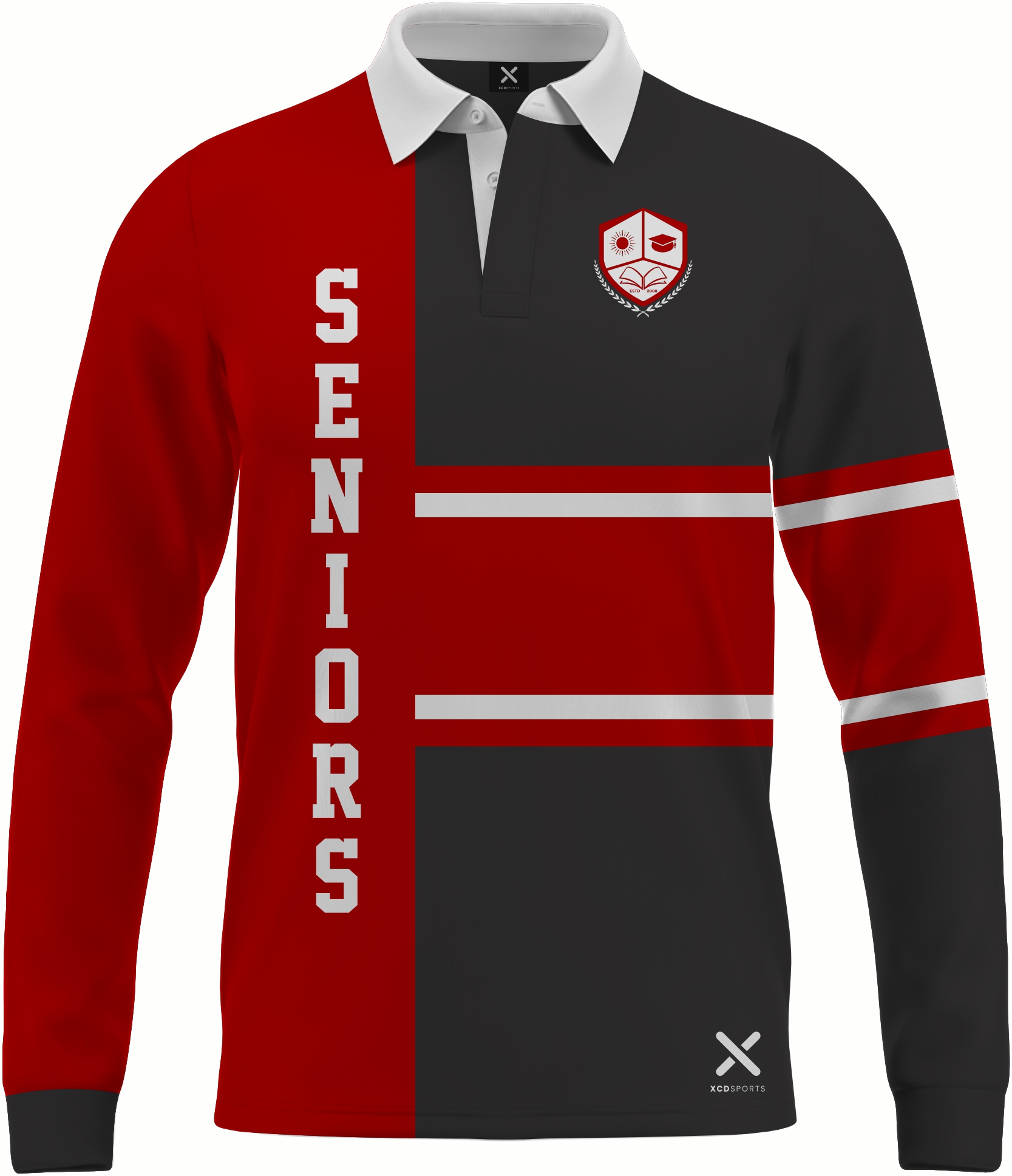 Design 8 – Rugby Split – Black / Red School Leavers Jersey