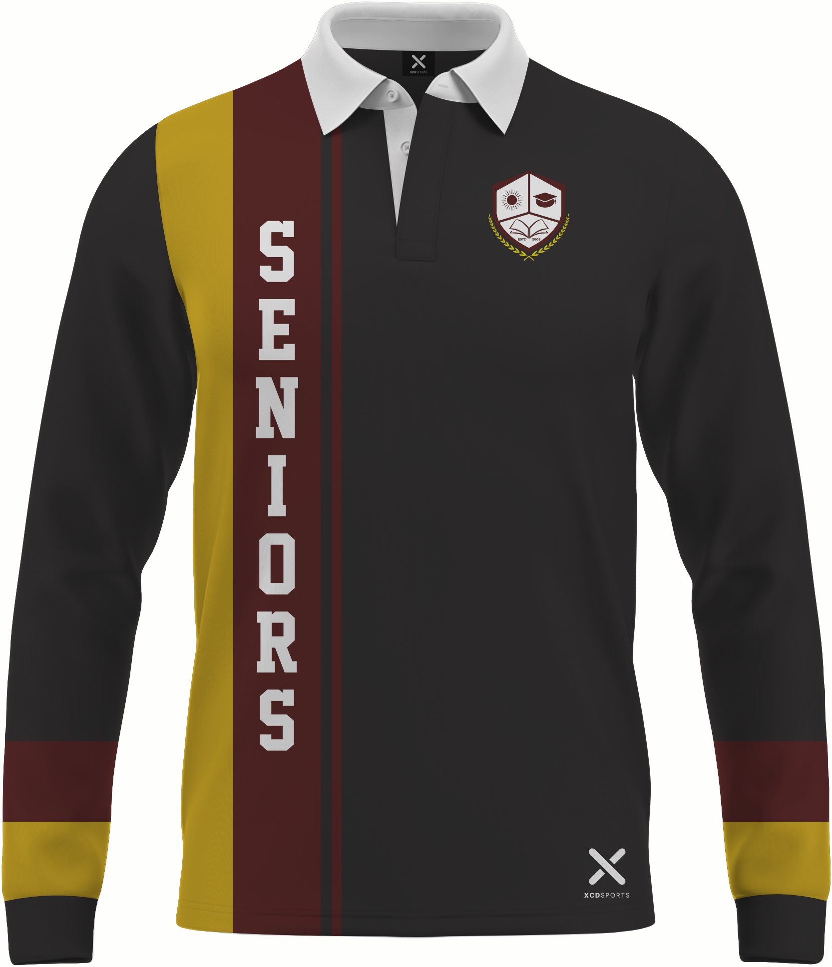 Design 2 – Vertical Stripe – Black / Maroon / Gold School Leavers Jersey
