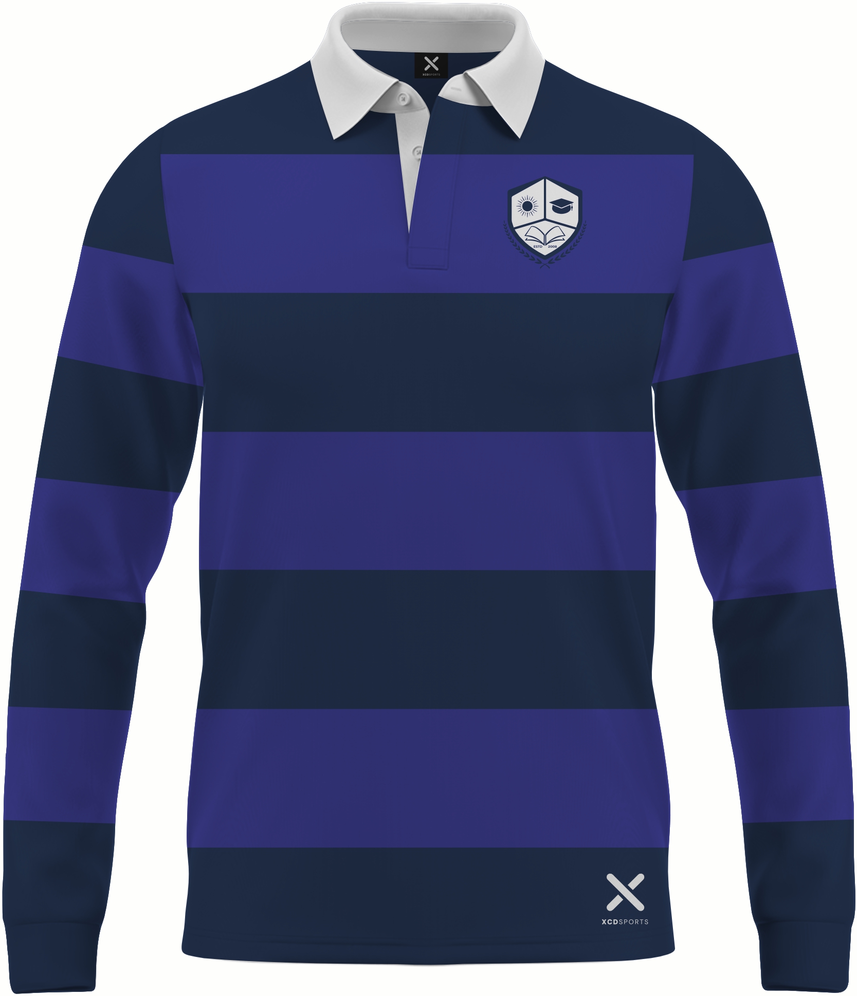 Design 13 – Classic Hoops – Navy / Royal Blue School Leavers Jersey