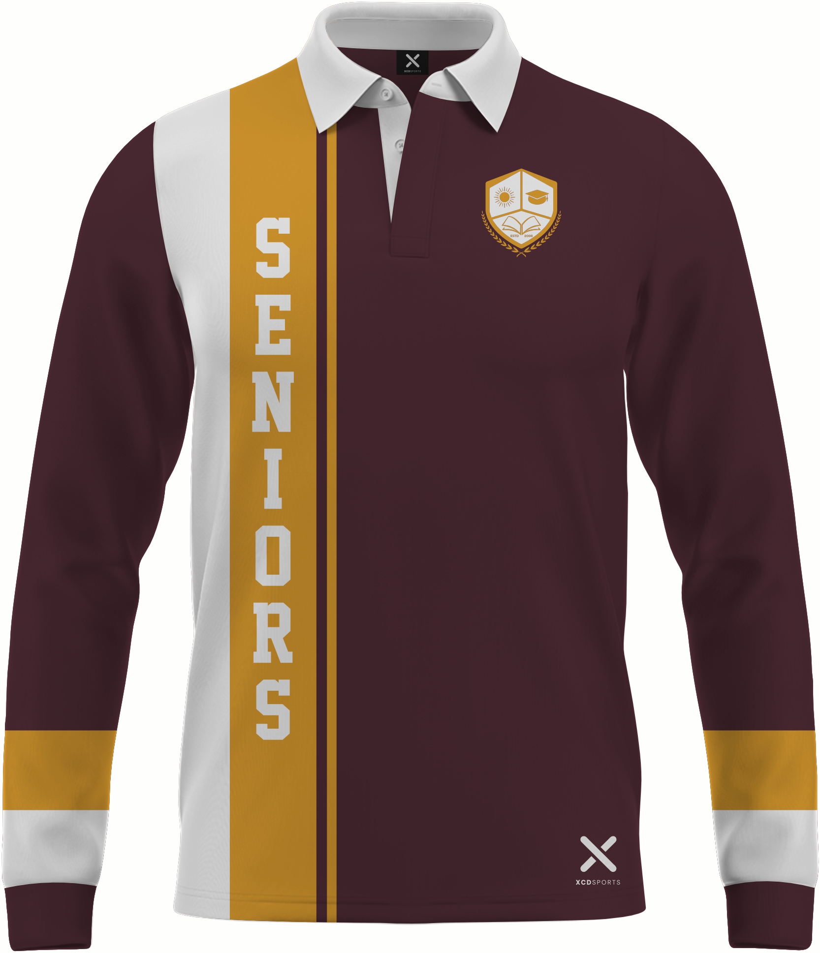 Design 2 – Vertical Stripe – Maroon / Gold / White School Leavers Jersey