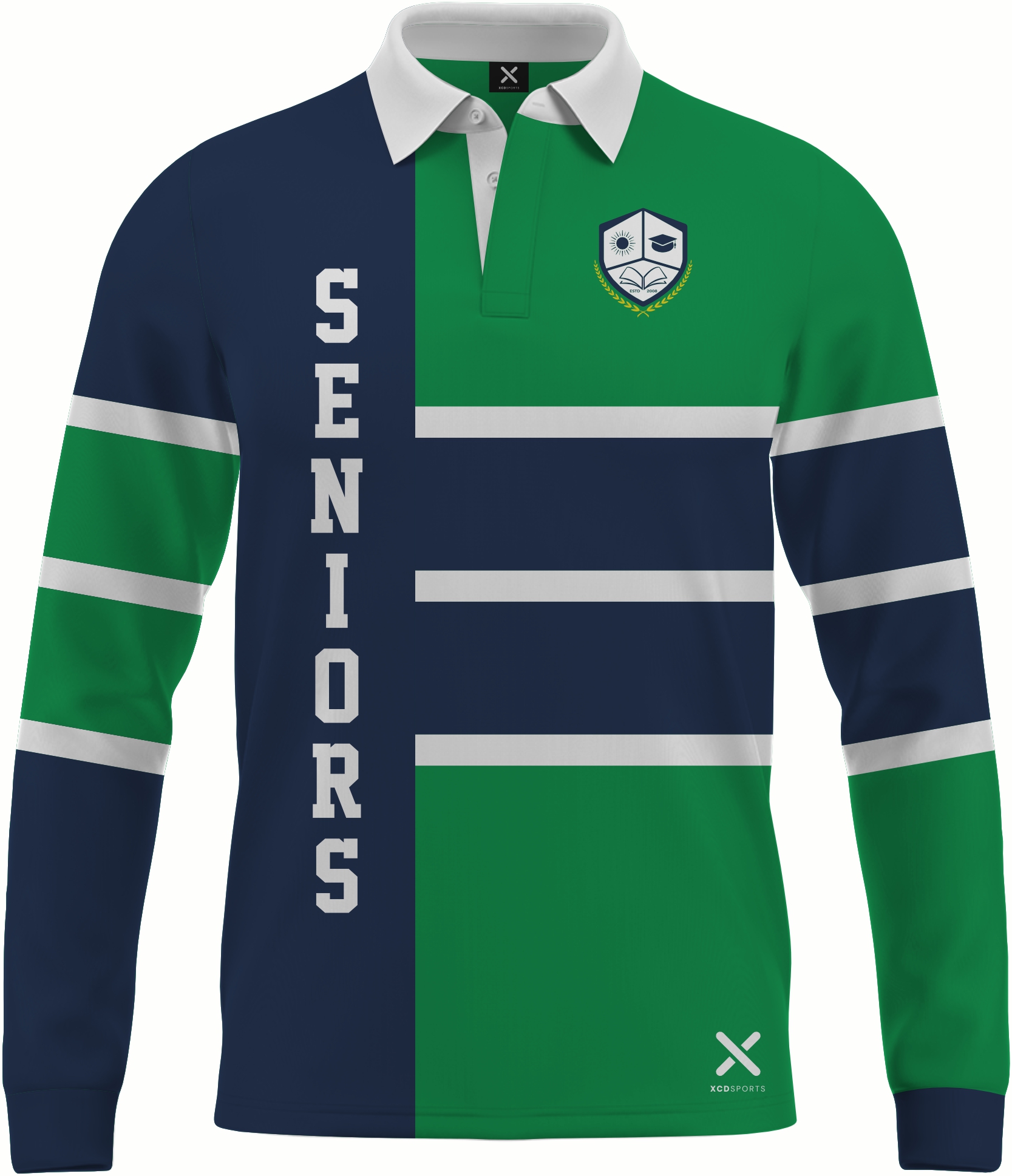 Design 5 – Bold Bands – Navy / Green School Leavers Jersey