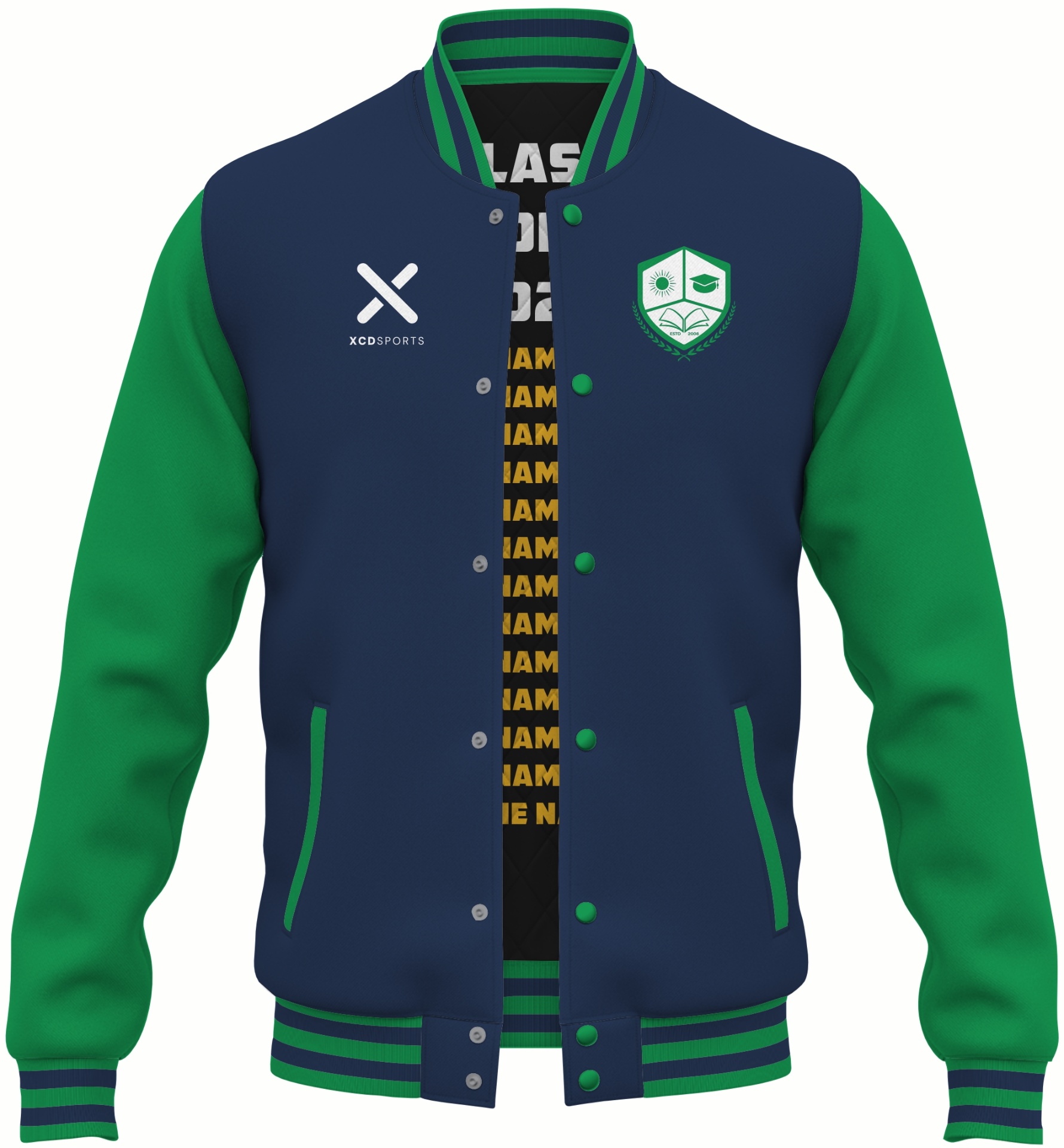 Varsity Design 8 – Two-Tone Raglan – Navy / Green Varsity Jacket