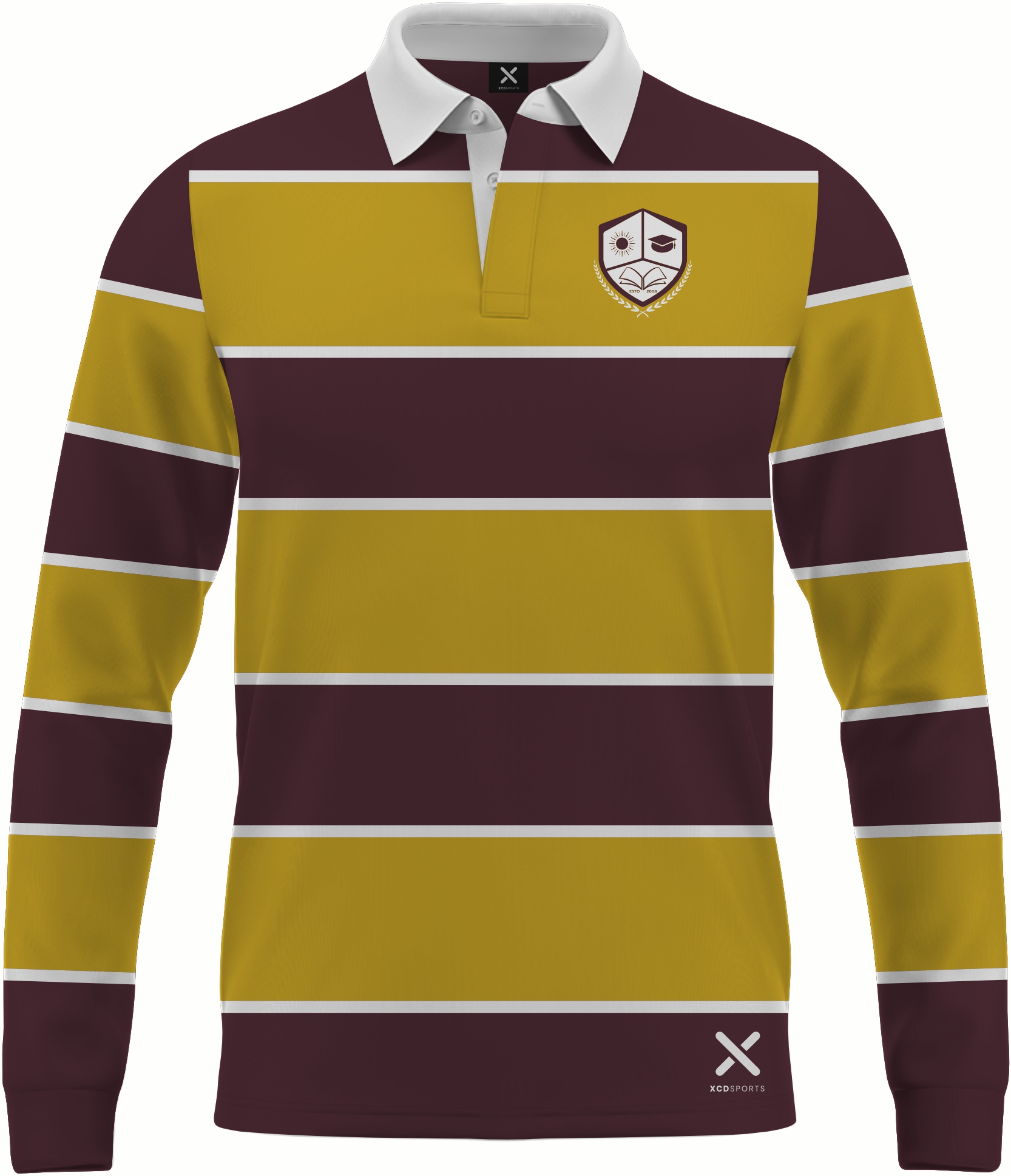 Design 14 – Banded Hoops – Maroon / Gold School Leavers Jersey