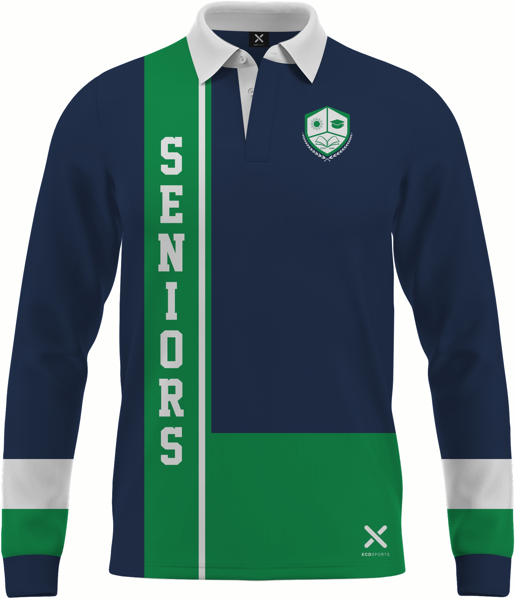 Design 10 – Seniors Panel – Navy / Green School Leavers Jersey