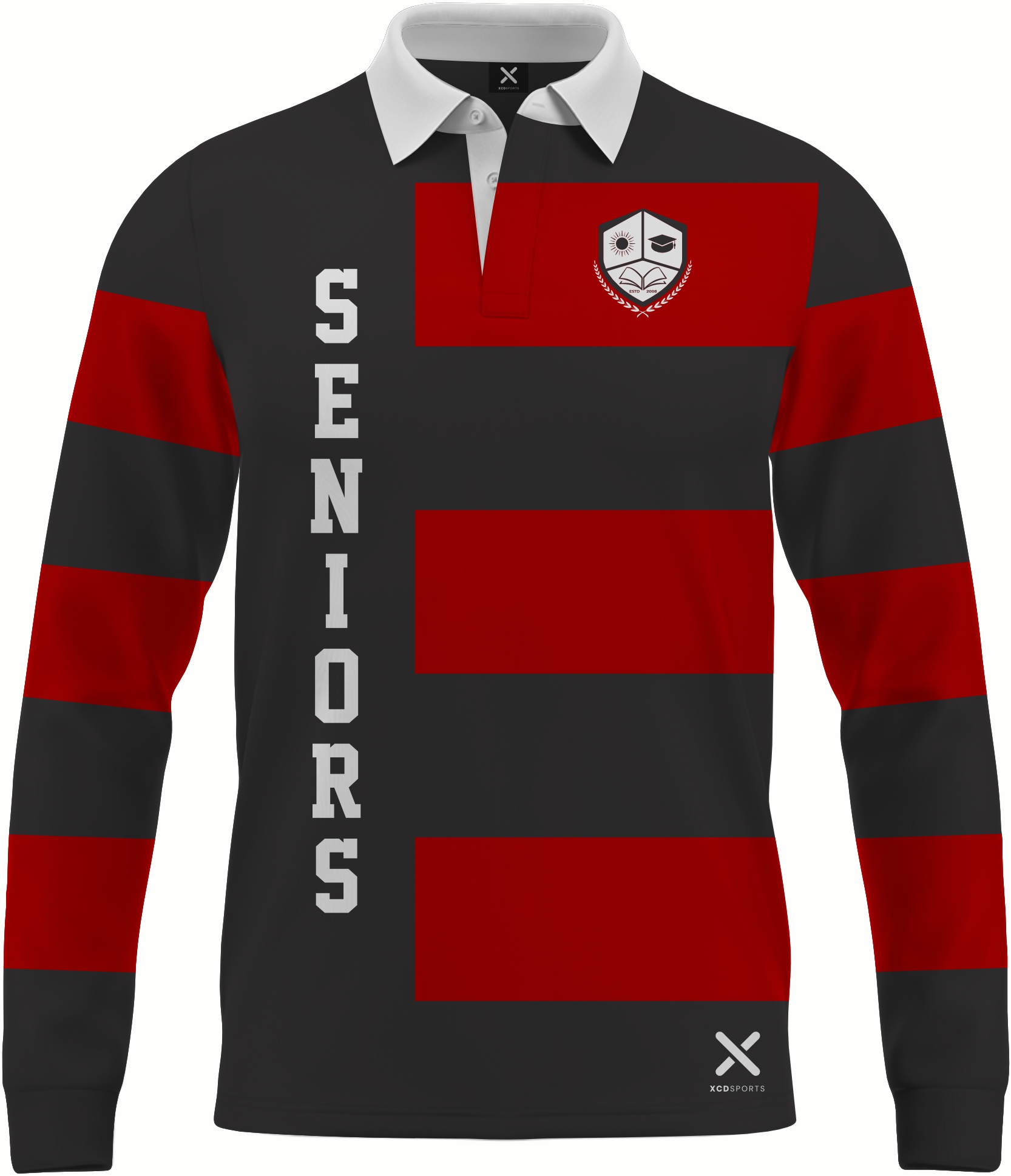 Design 1 – Hooped Classic – Black / Red School Leavers Jersey