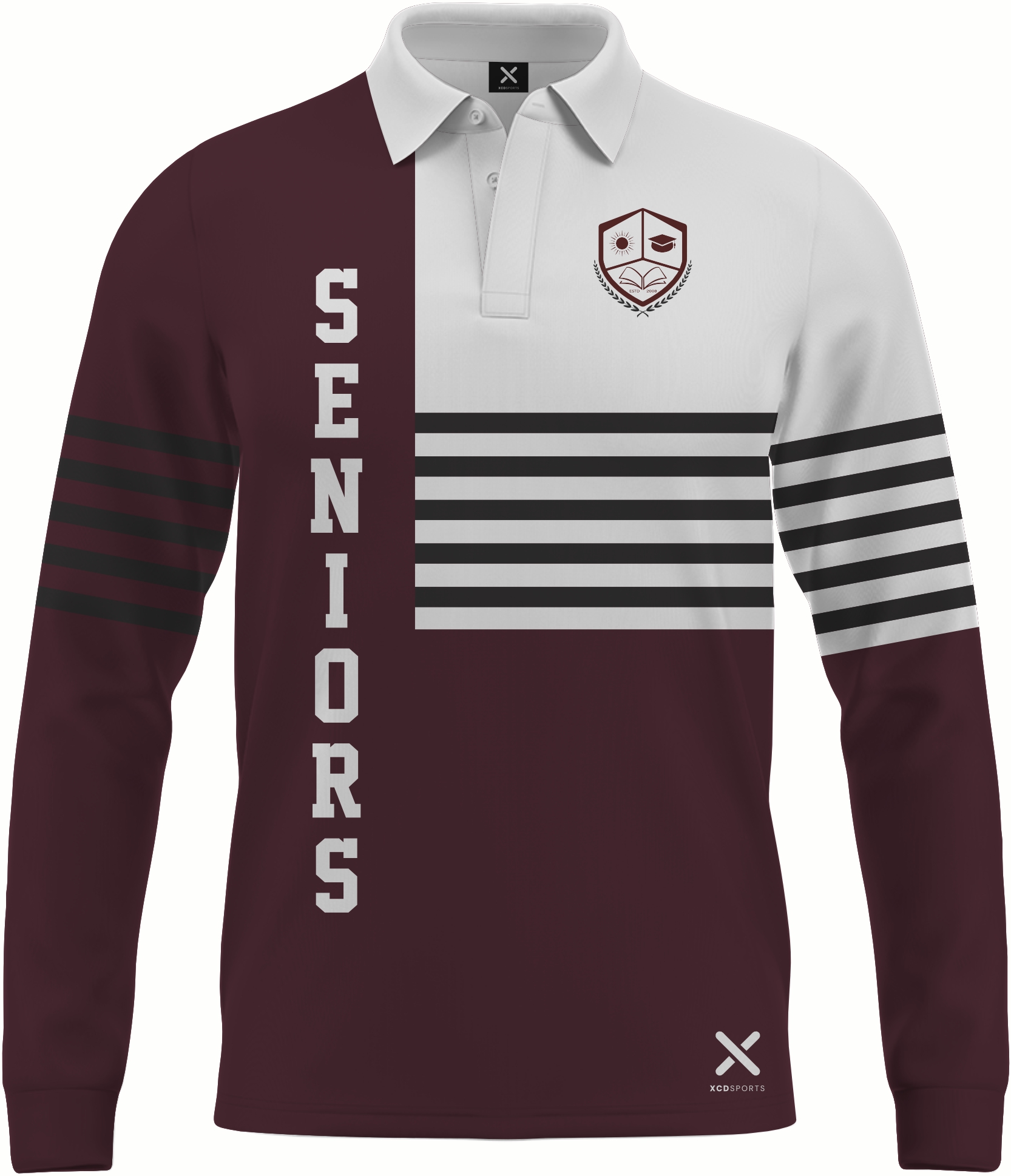 Design 6 – Quarter Block – Maroon / White / Black School Leavers Jersey
