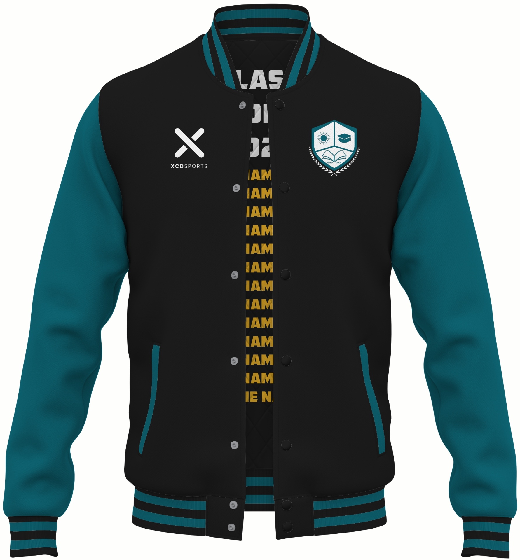 Varsity Design 9 – Two-Tone Raglan – Black / Teal Varsity Jacket