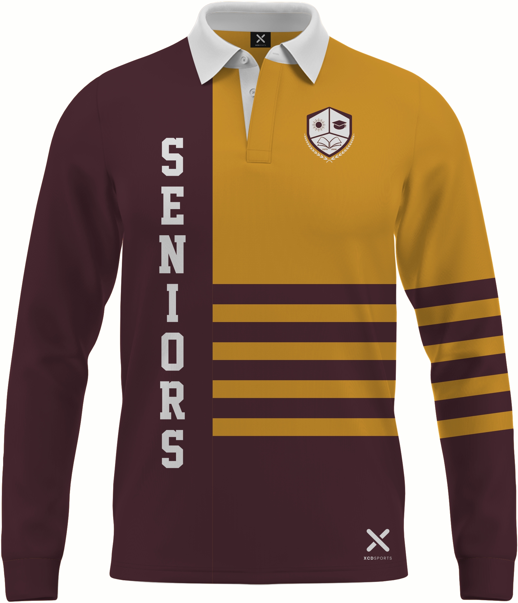 Design 4 – Seniors Long Sleeve – Maroon / Gold School Leavers Jersey