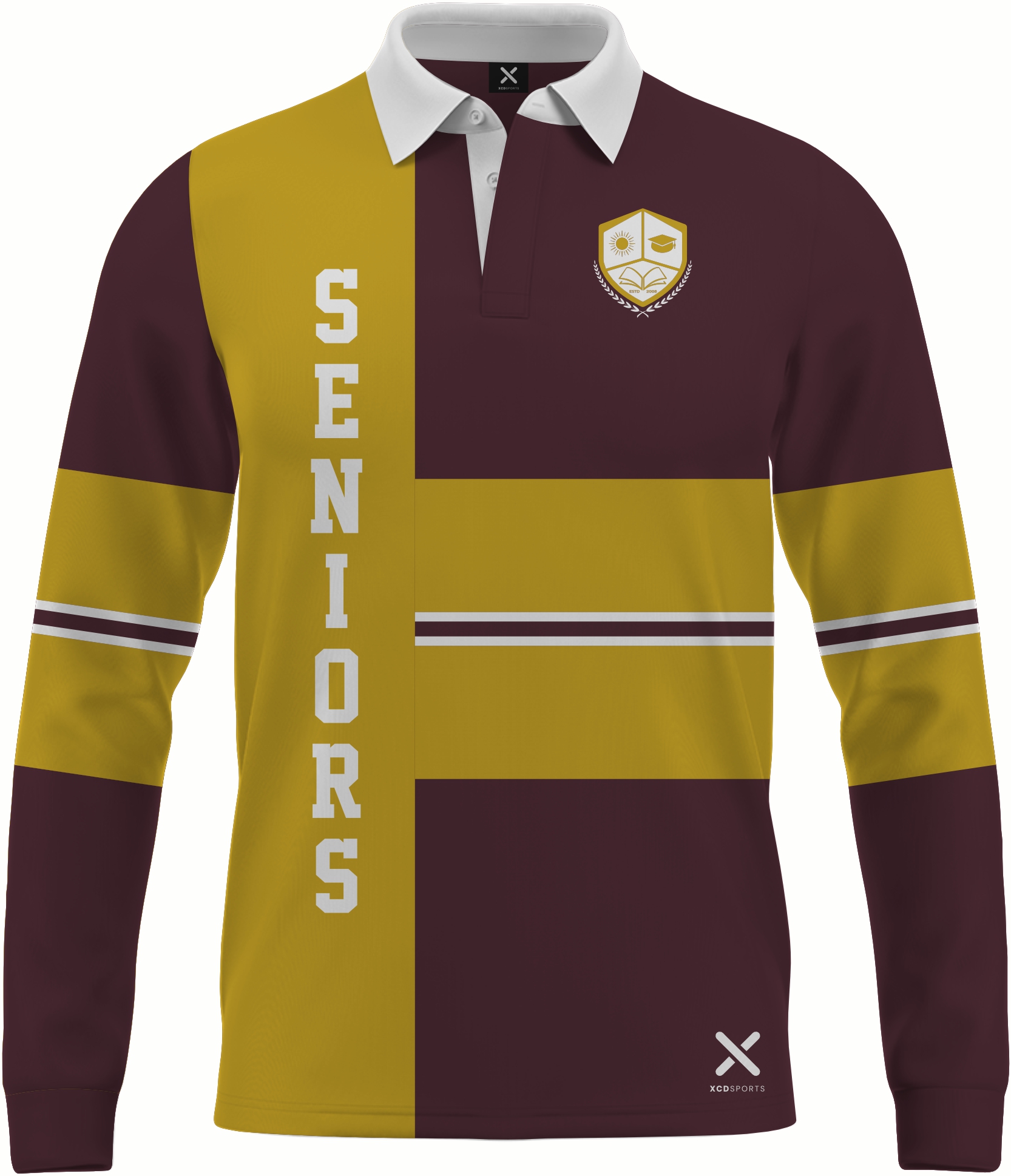 Design 11 – Cross Stripe – Maroon / Gold School Leavers Jersey