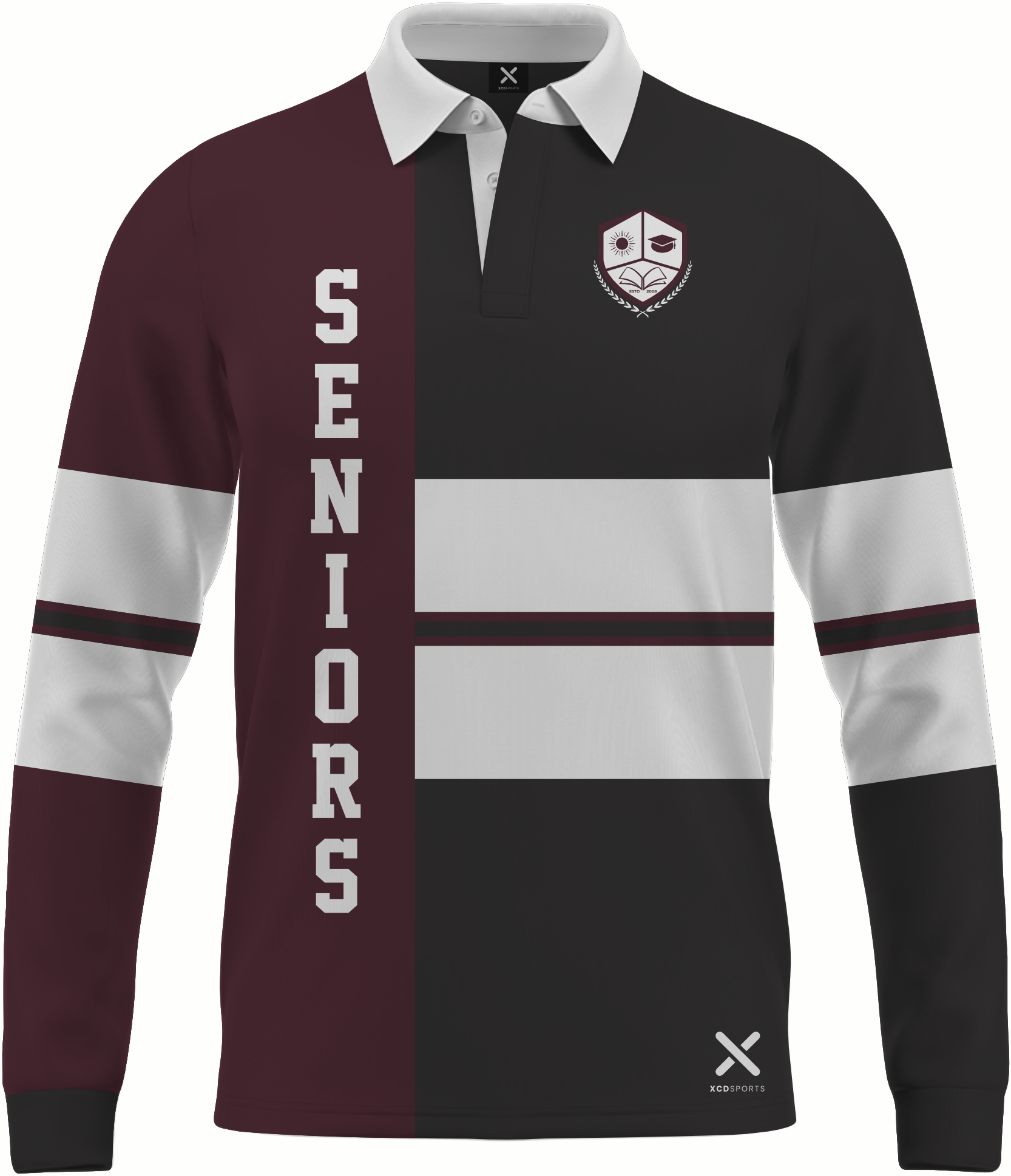 Design 11 – Cross Stripe – Black / Maroon School Leavers Jersey