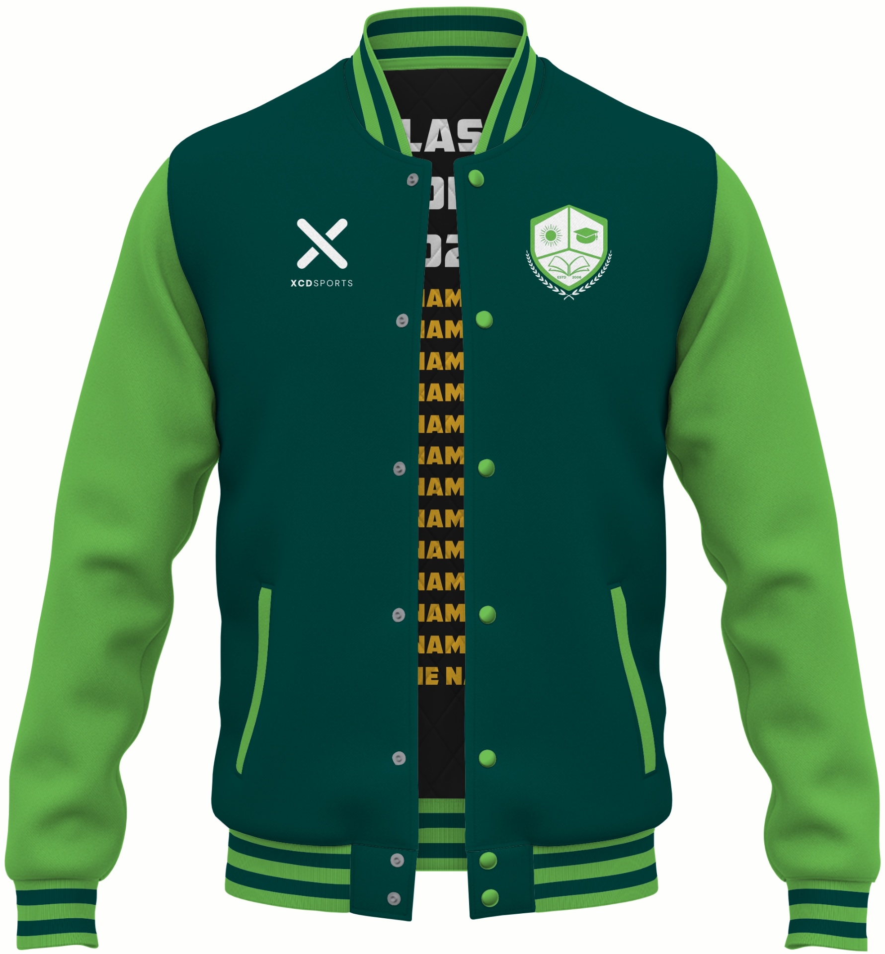 Varsity Design 19 – Two-Tone Raglan – Forest / Lime Green Varsity Jacket