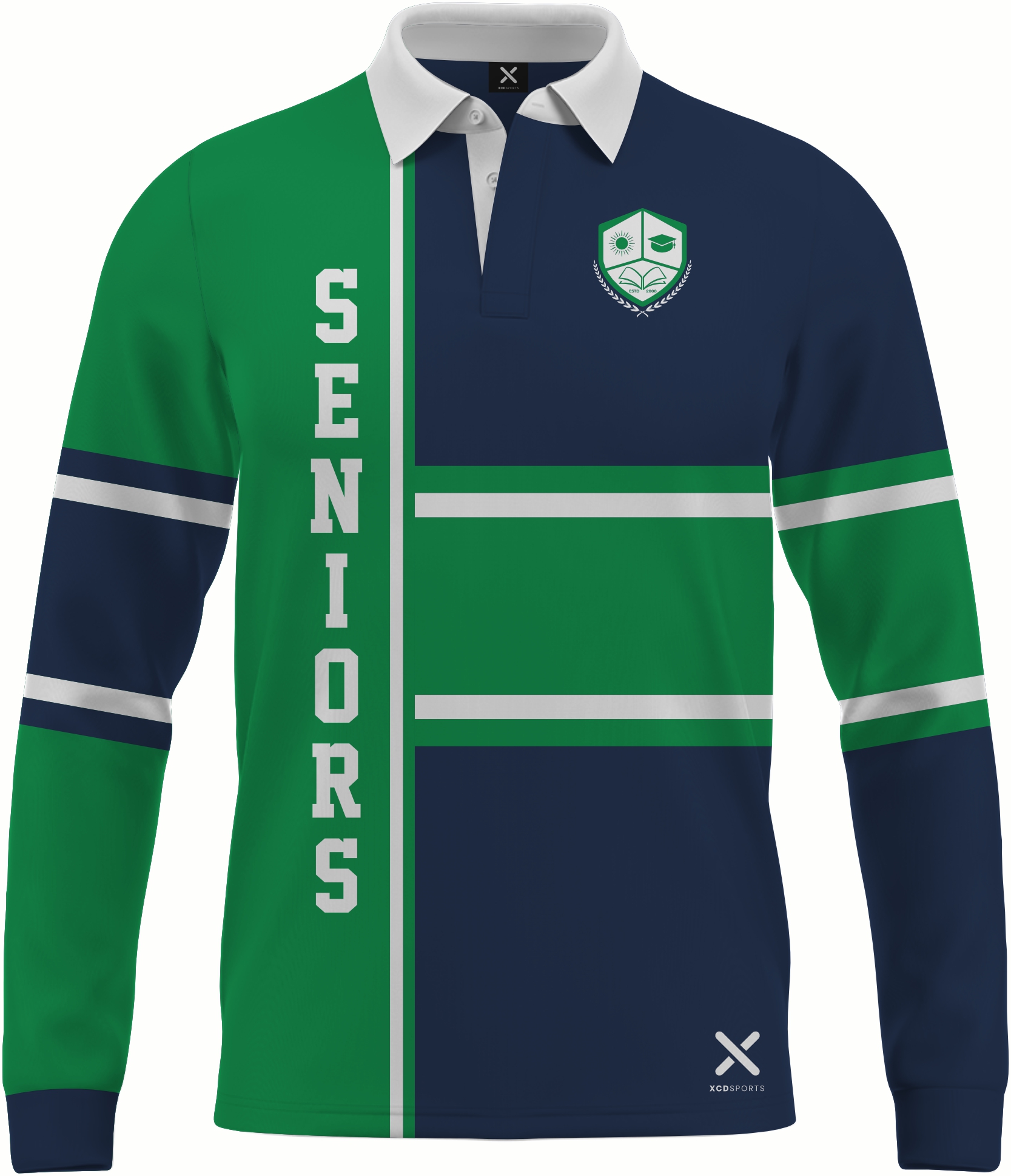 Design 3 – Split Panel – Navy / Green School Leavers Jersey