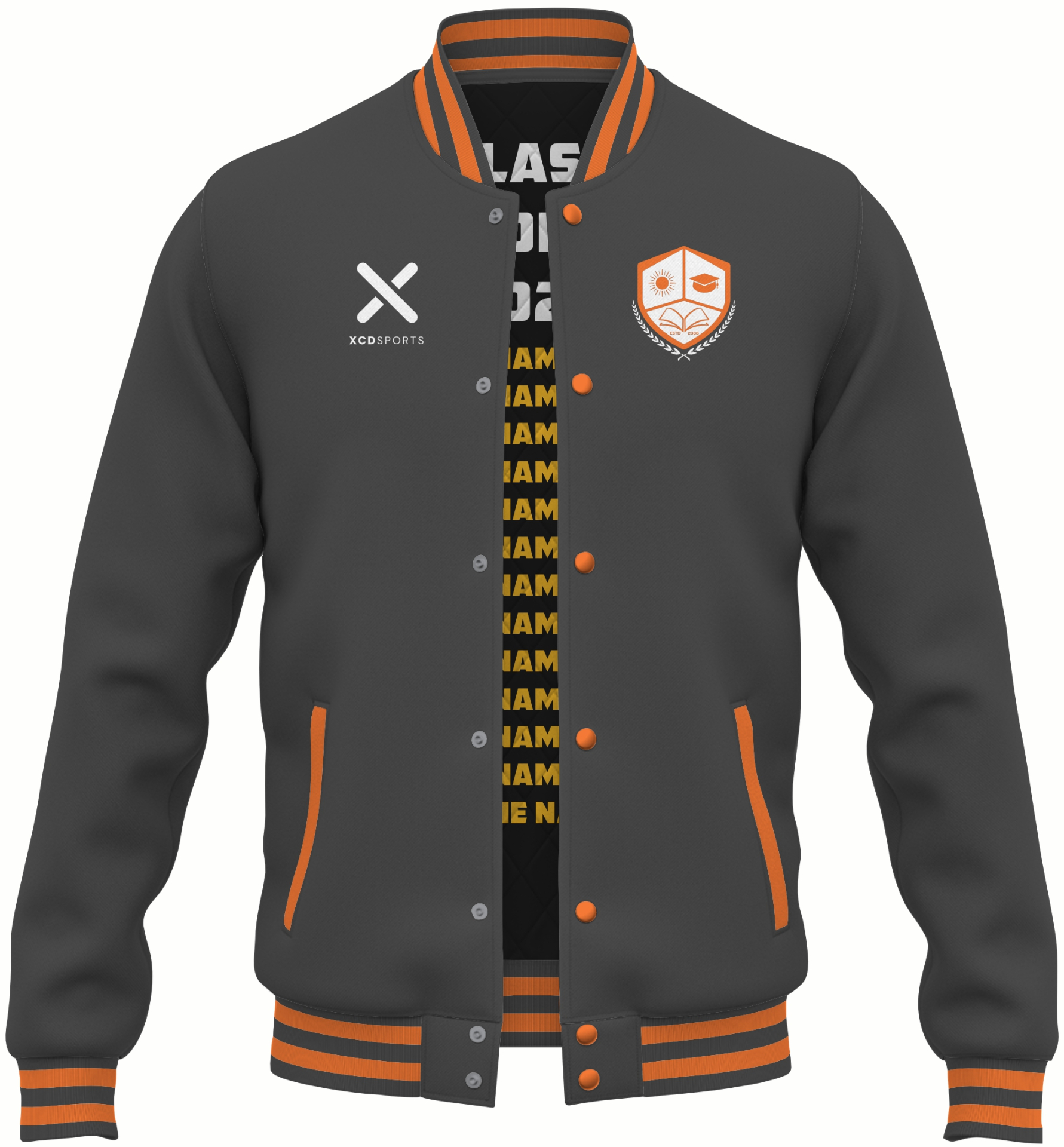 Varsity Design 15 – Two-Tone Raglan – Charcoal / Orange Varsity Jacket