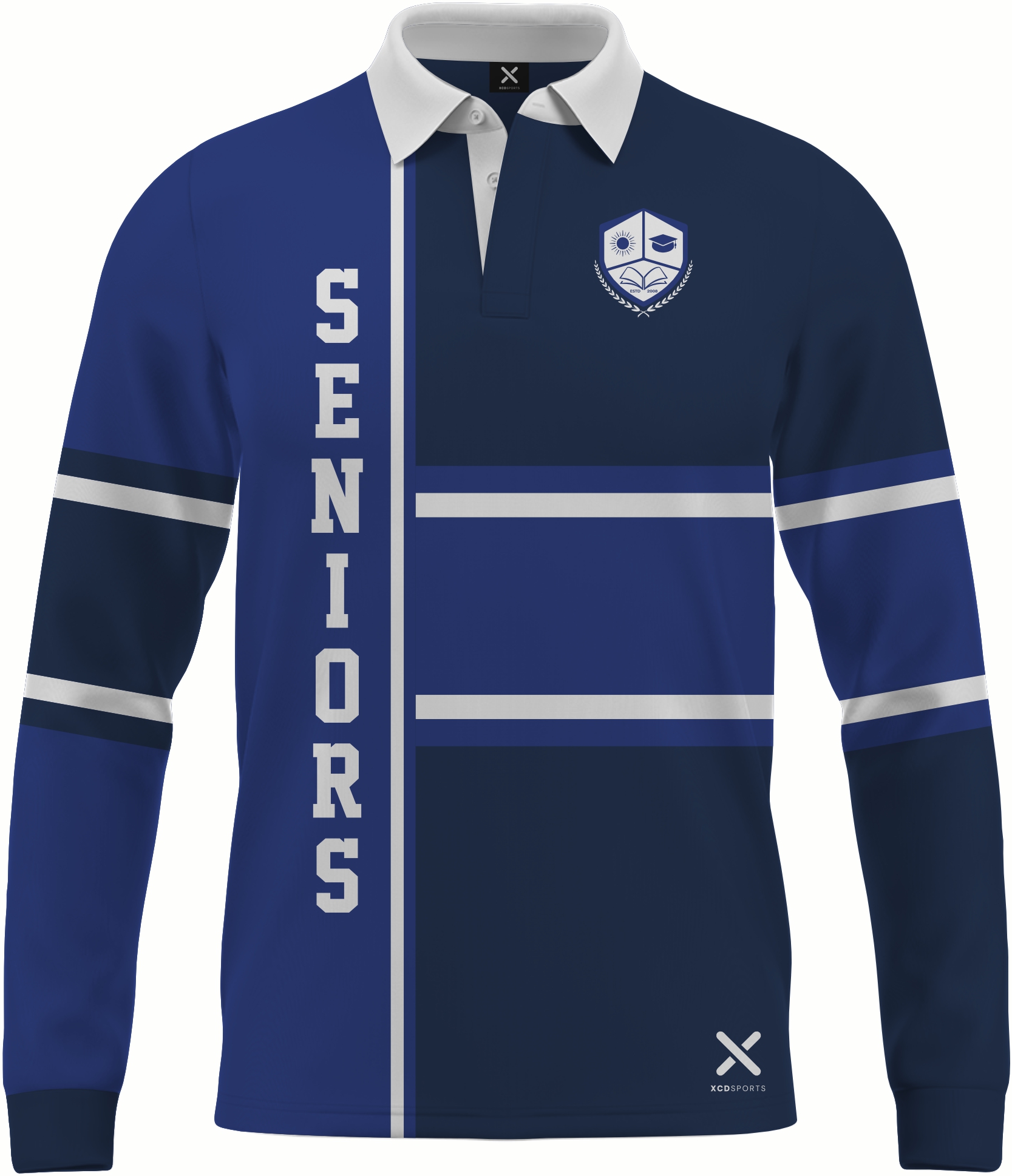 Design 3 – Split Panel – Navy / Royal Blue School Leavers Jersey