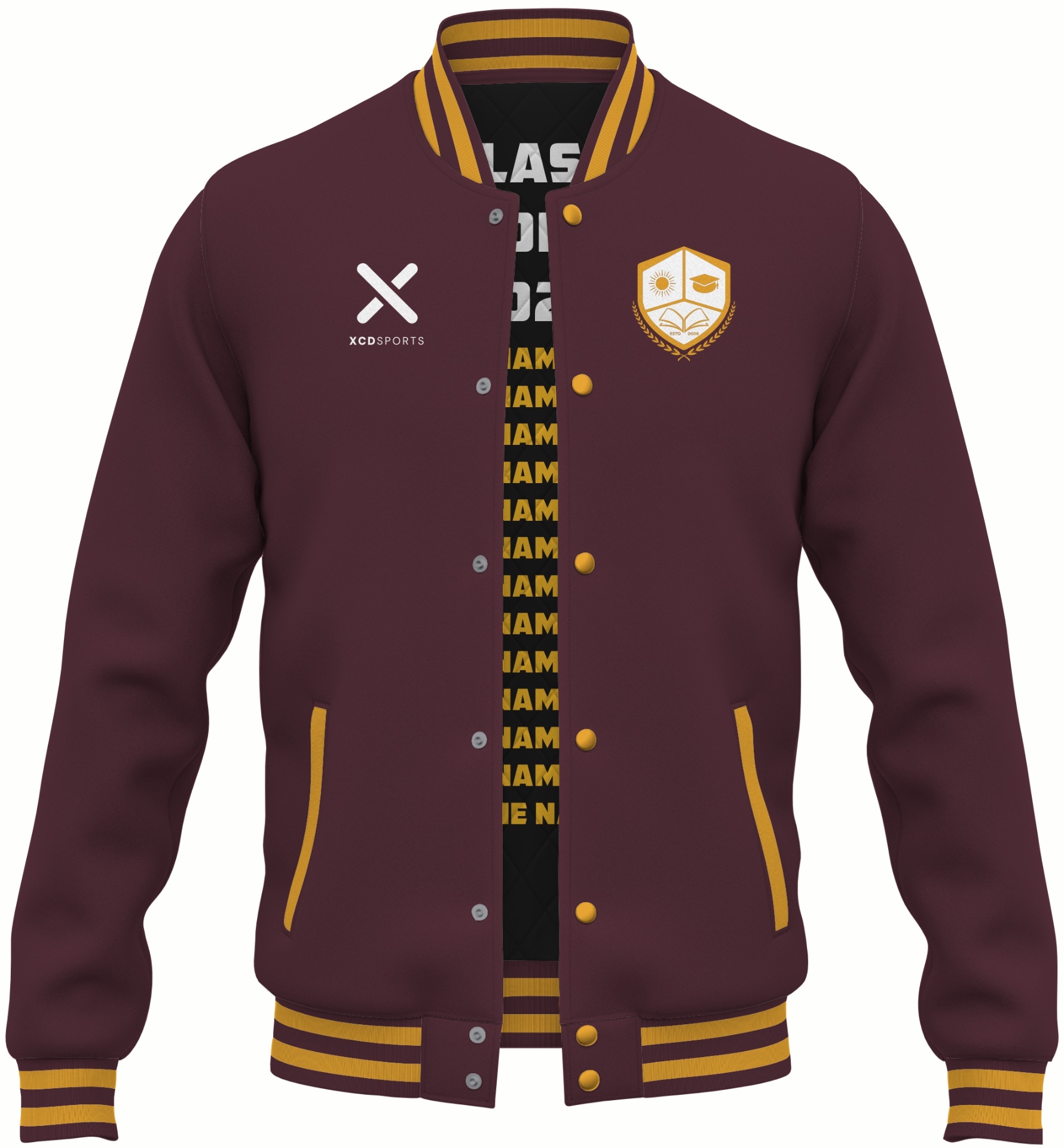 Varsity Design 7 – Two-Tone Raglan – Maroon / Gold Varsity Jacket