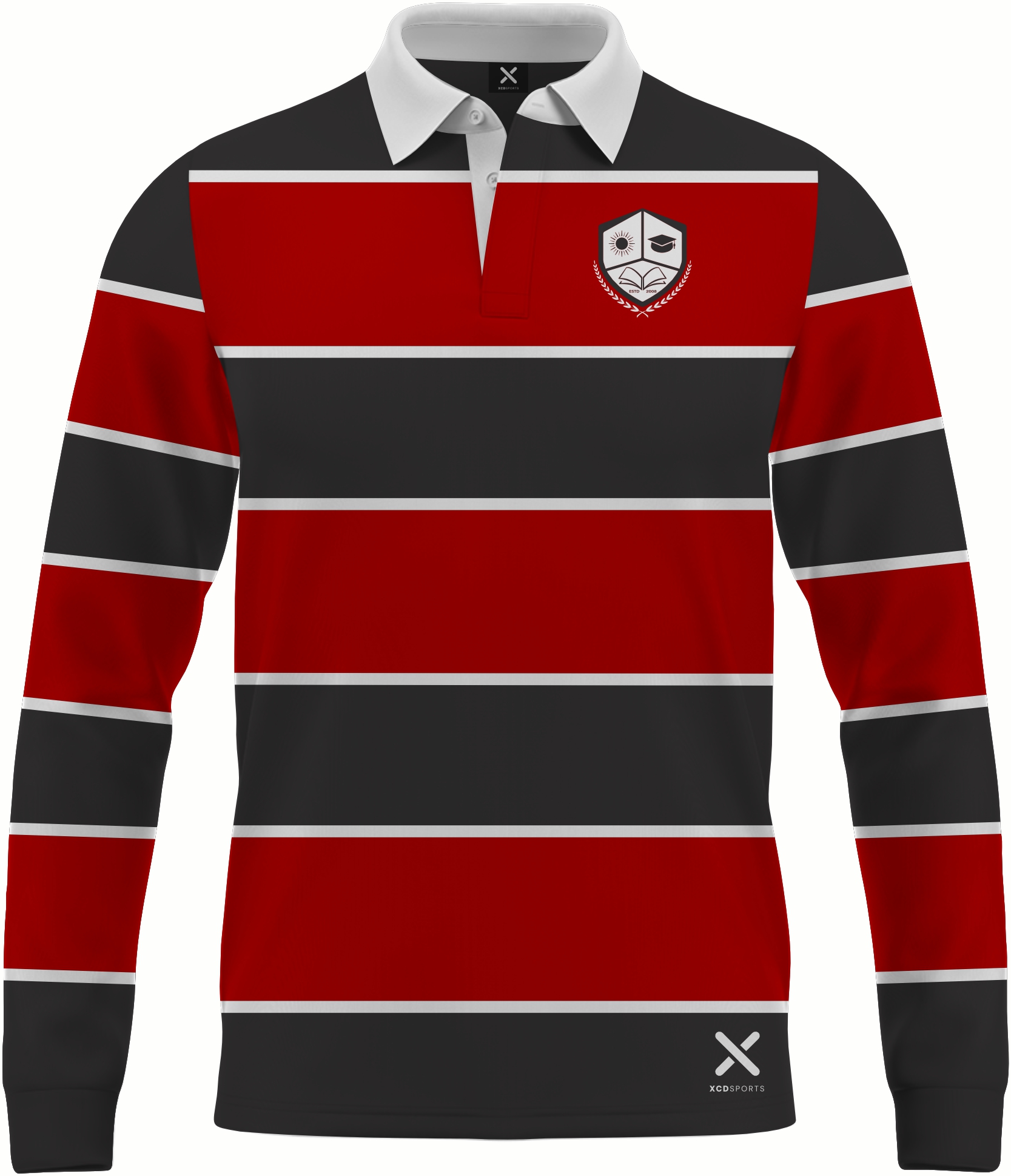 Design 14 – Banded Hoops – Black / Red School Leavers Jersey