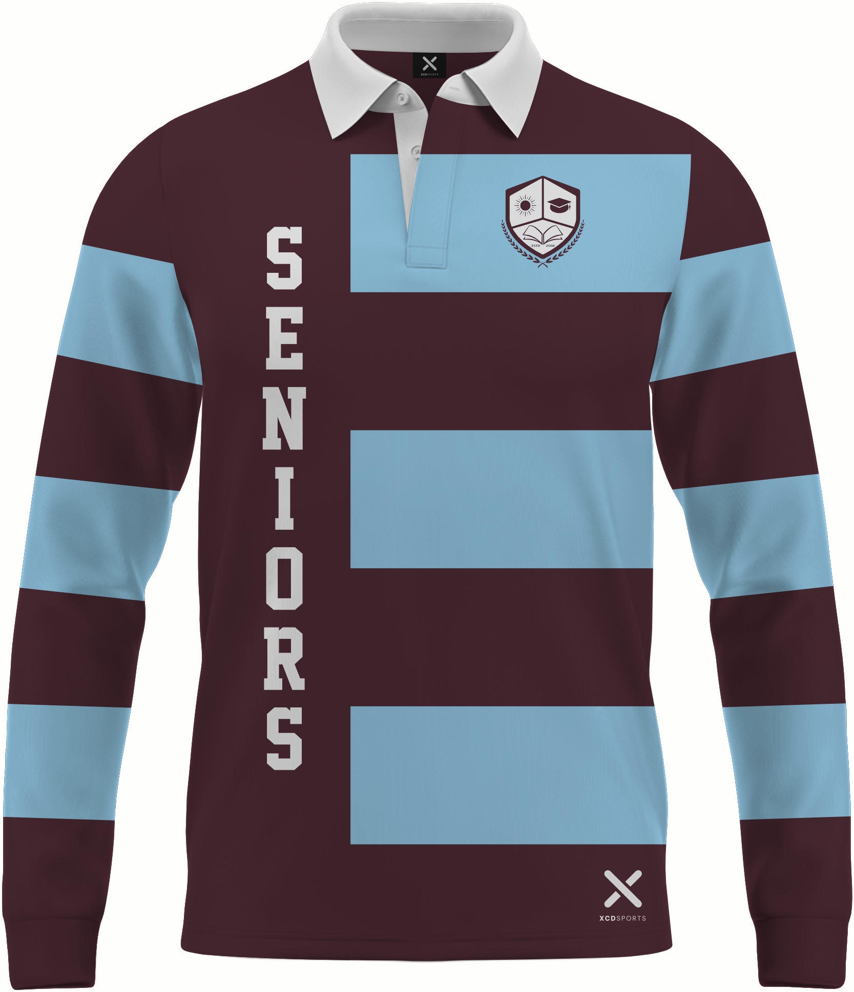 Design 1 – Hooped Classic – Maroon / Sky Blue School Leavers Jersey