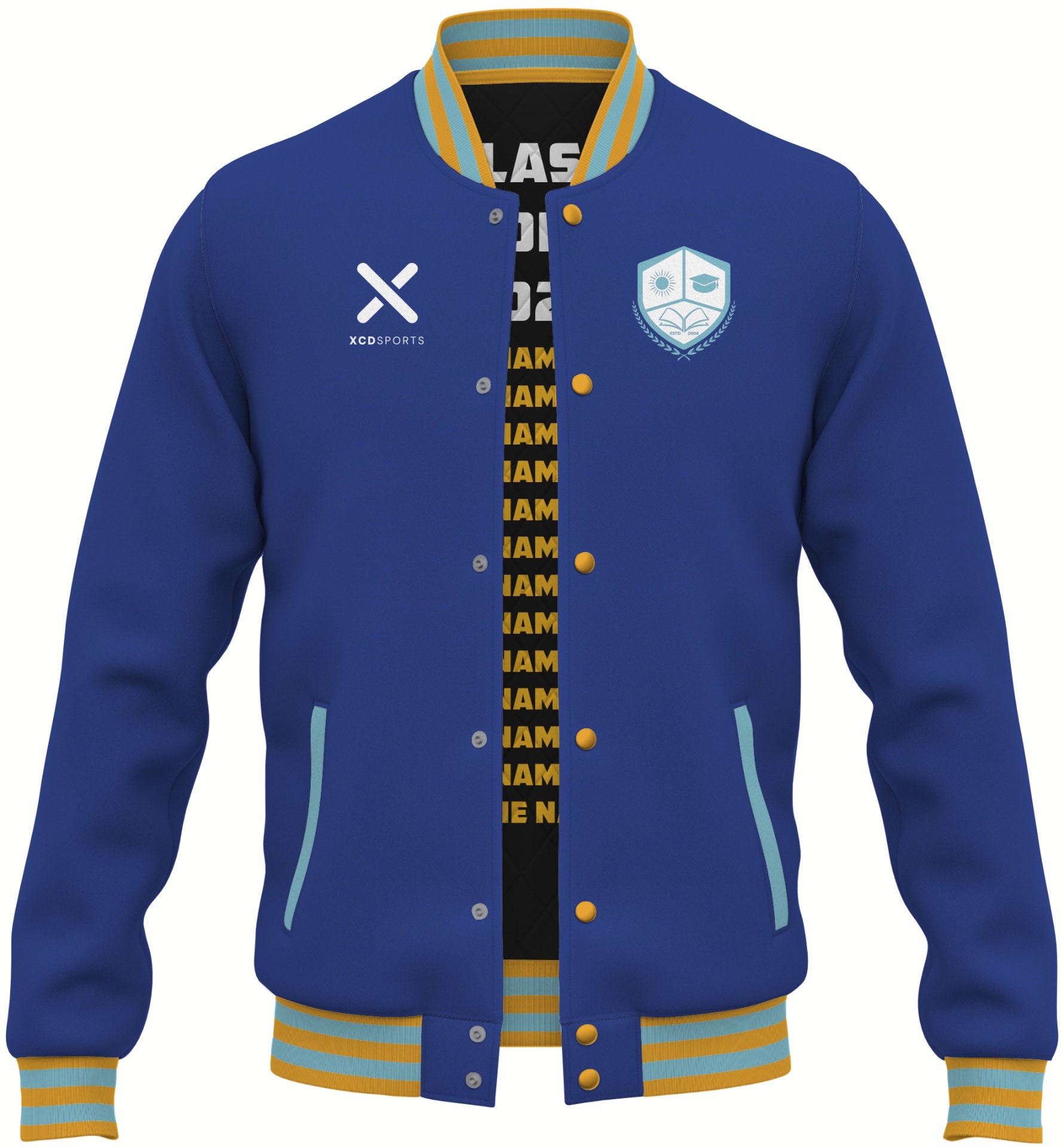 Varsity Design 29 – Two-Tone Raglan – Royal Blue / Sky / Gold Varsity Jacket