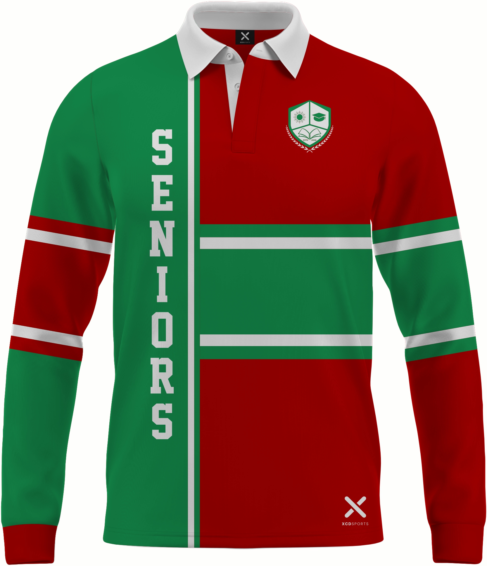 Design 3 – Split Panel – Green / Red School Leavers Jersey
