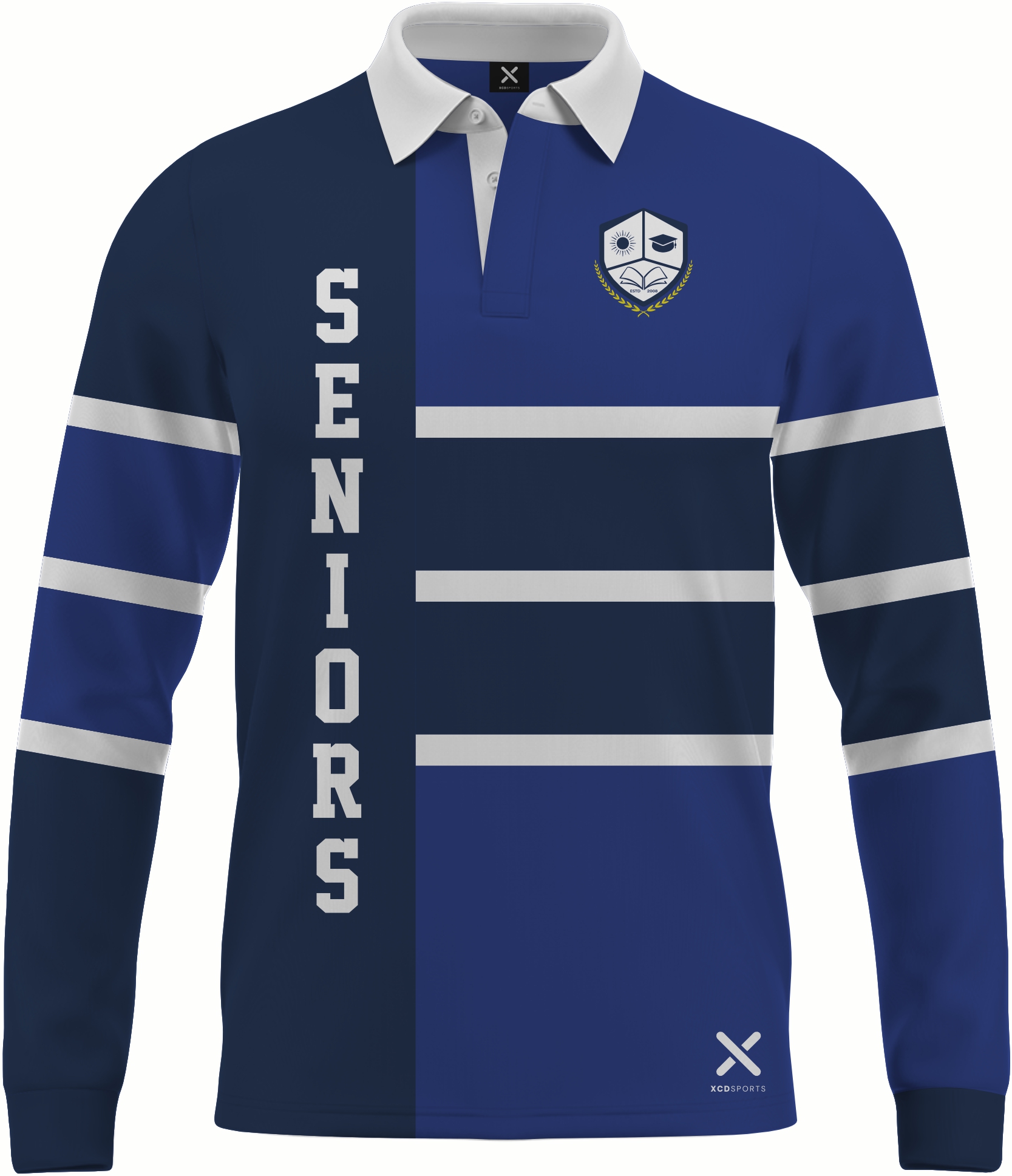 Design 5 – Bold Bands – Navy / Royal Blue School Leavers Jersey