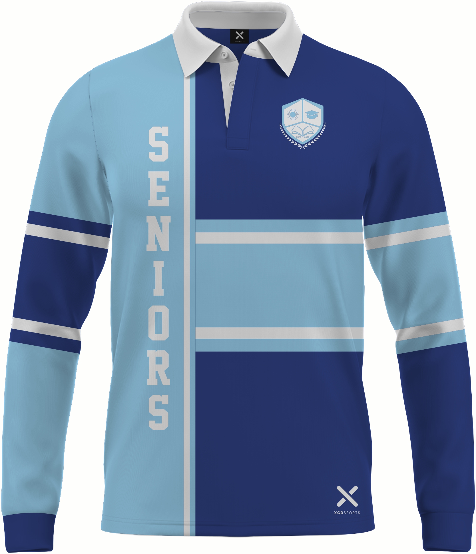 Design 3 – Split Panel – Royal Blue / Sky Blue School Leavers Jersey