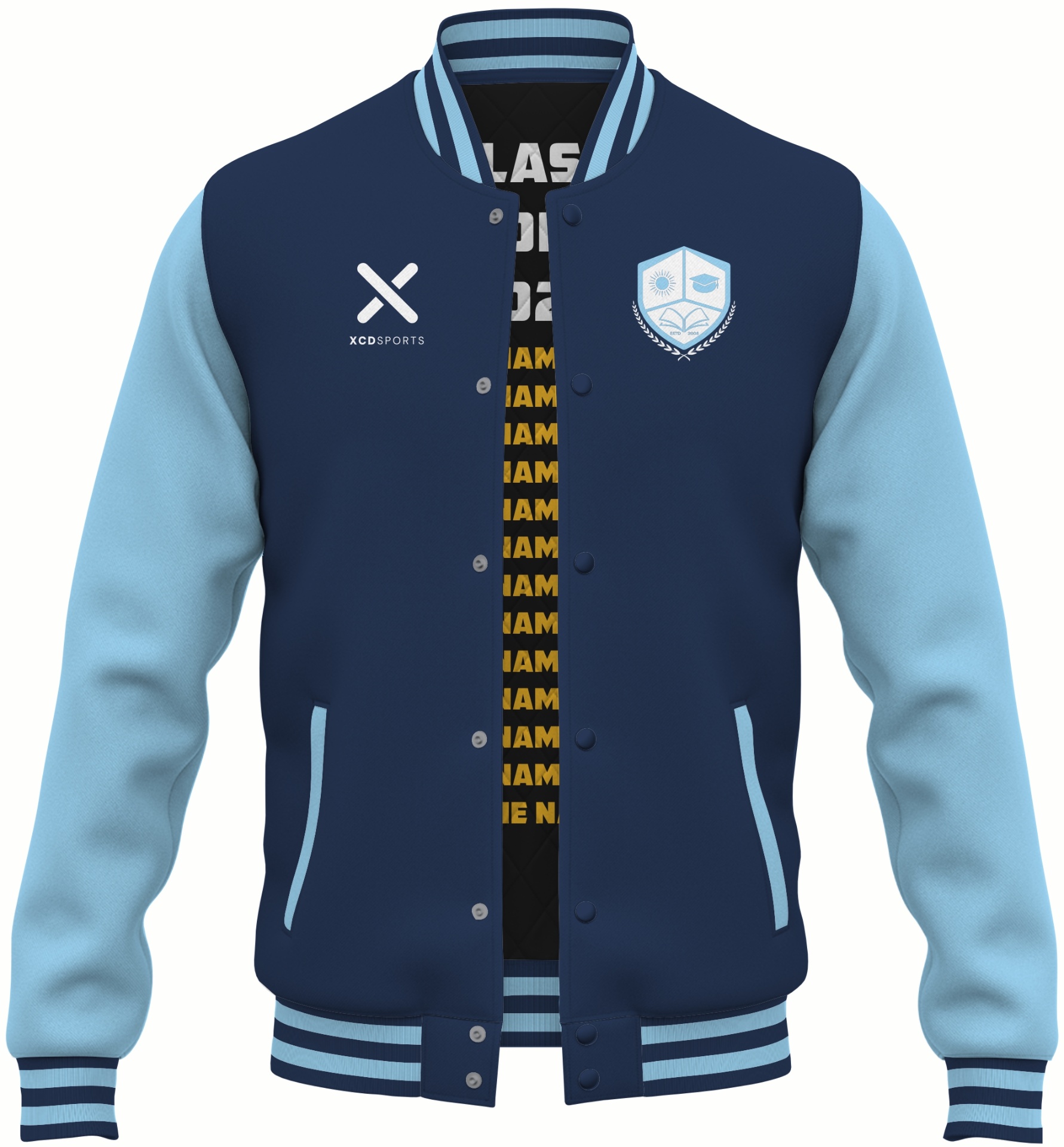 Varsity Design 1 – Two-Tone Raglan – Navy / Sky Blue Varsity Jacket