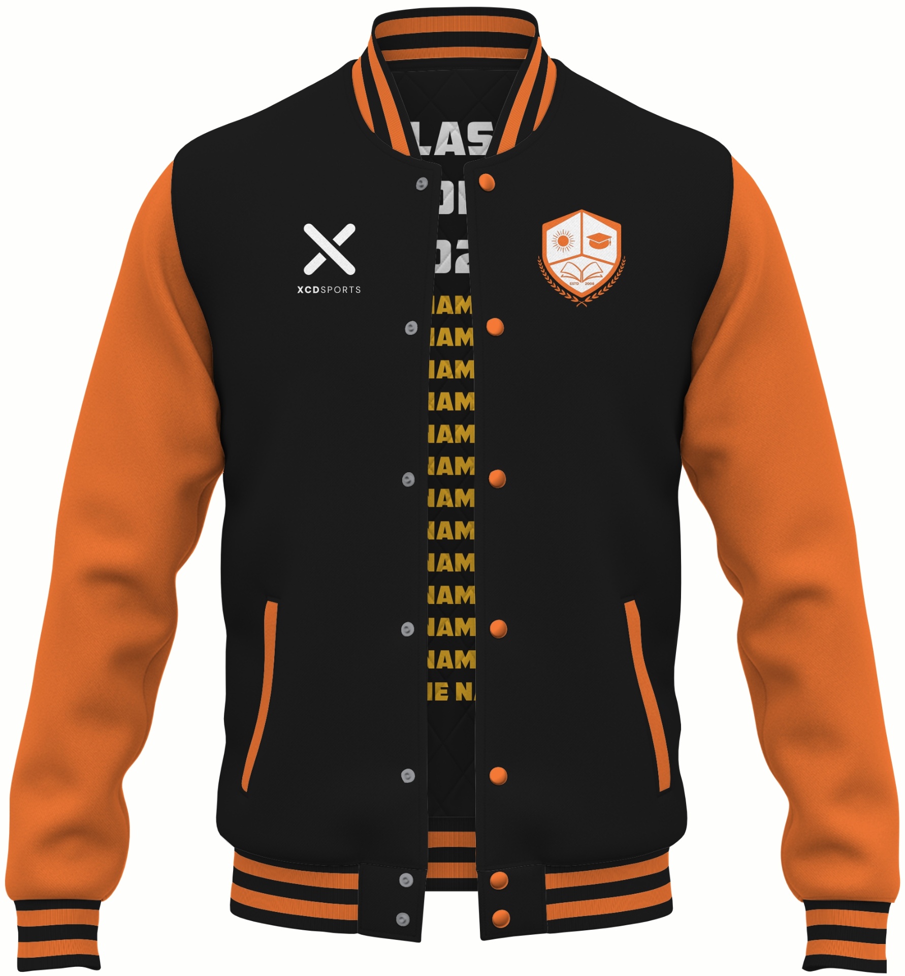 Varsity Design 21 – Two-Tone Raglan – Black / Orange Varsity Jacket