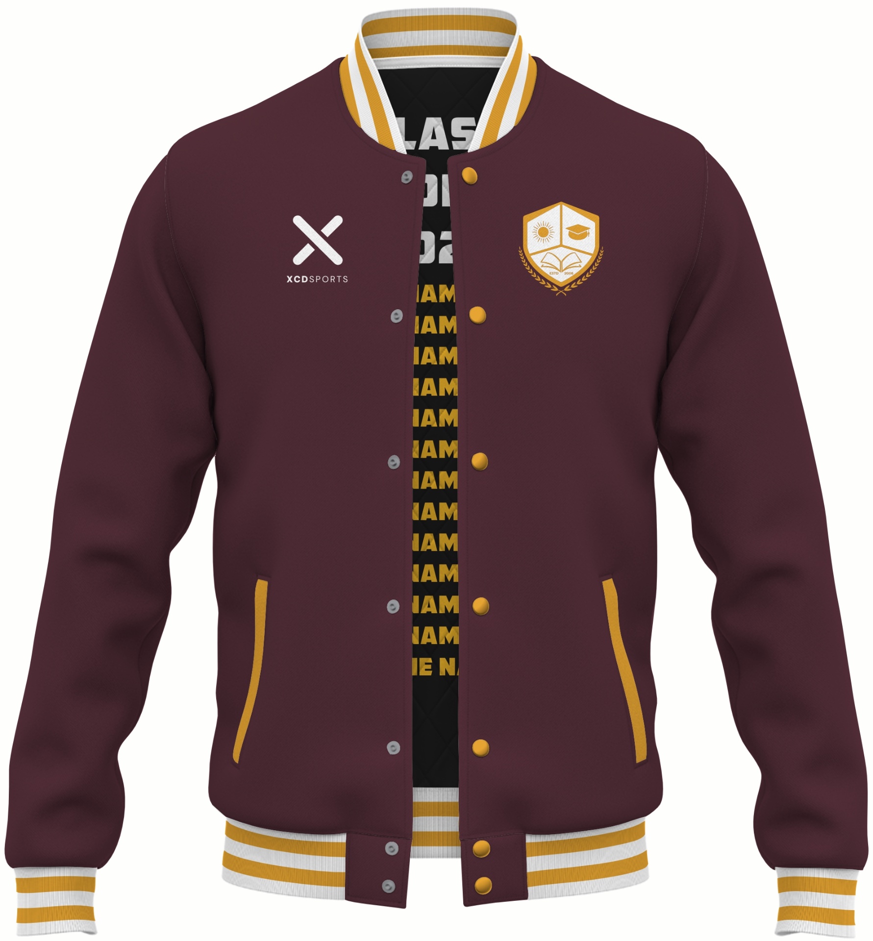 Varsity Design 39 – Two-Tone Raglan – Maroon / Gold / White Varsity Jacket