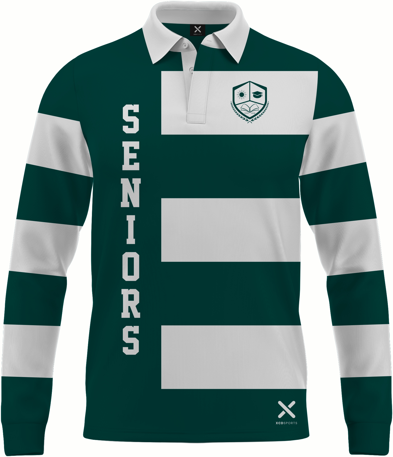 Design 1 – Hooped Classic – Forest Green / White School Leavers Jersey