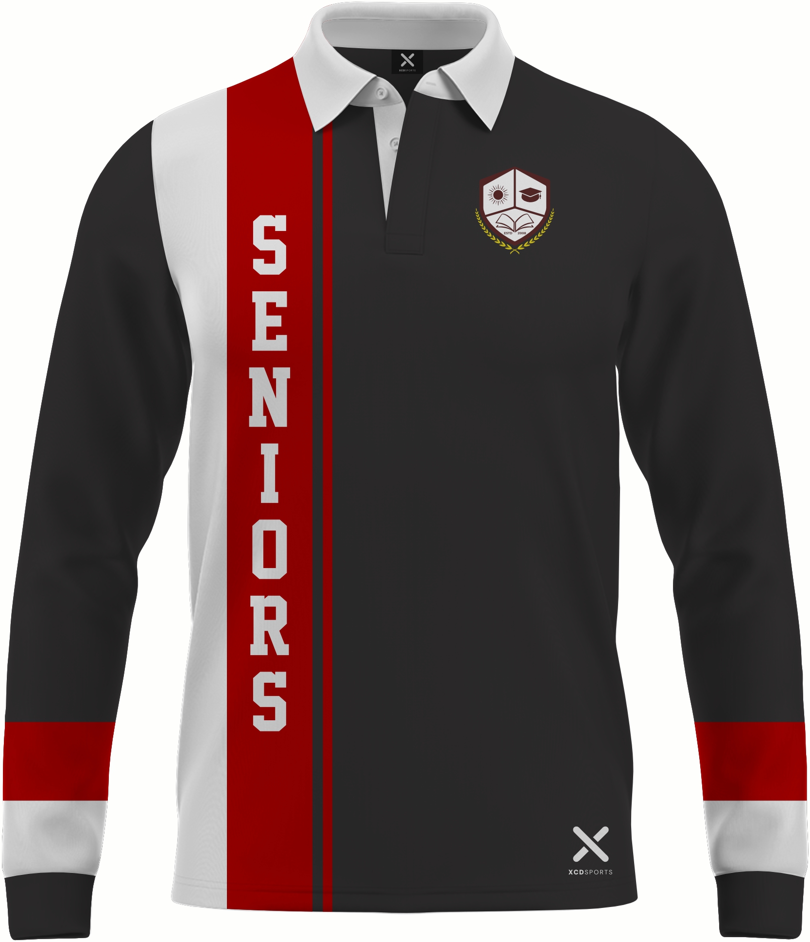 Design 2 – Vertical Stripe – Black / Red / White School Leavers Jersey