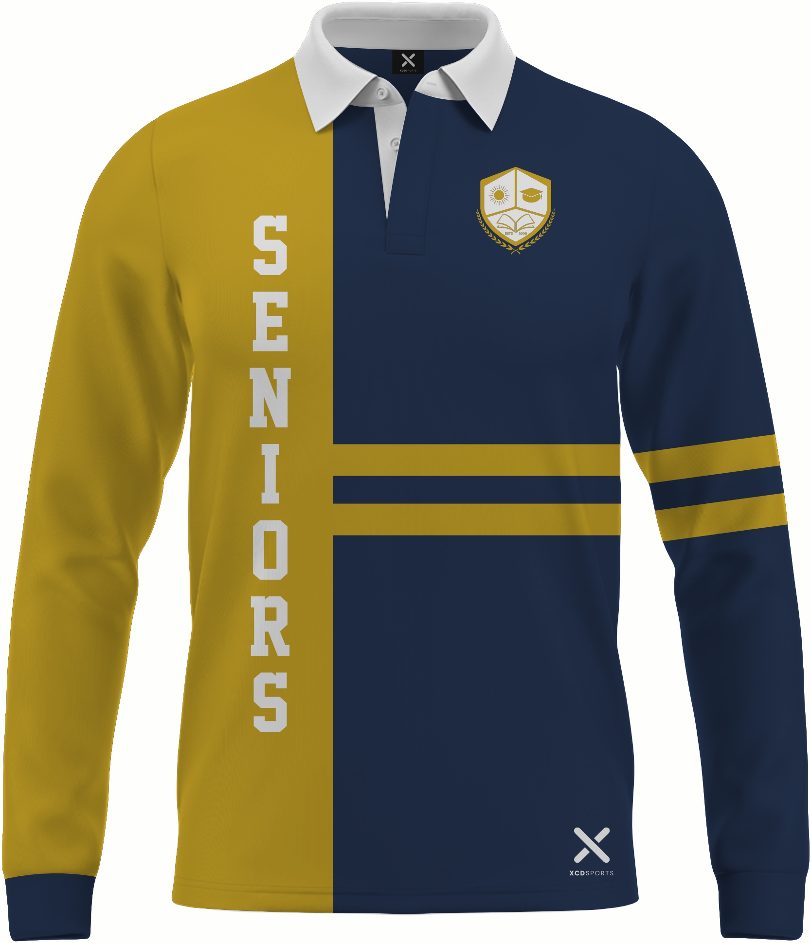 Design 9 – Twin Stripe – Navy / Gold School Leavers Jersey