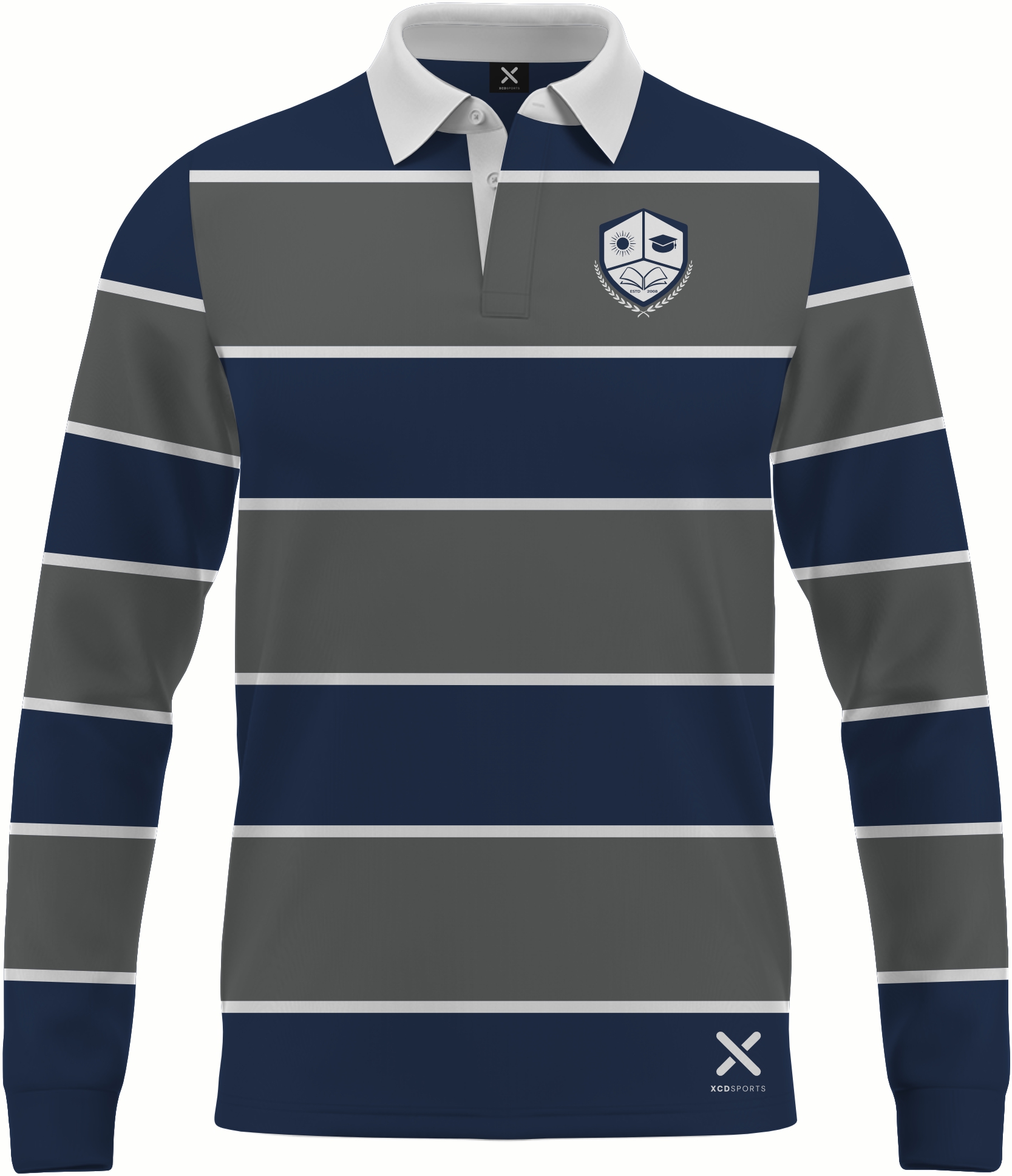 Design 14 – Banded Hoops – Navy / Grey School Leavers Jersey