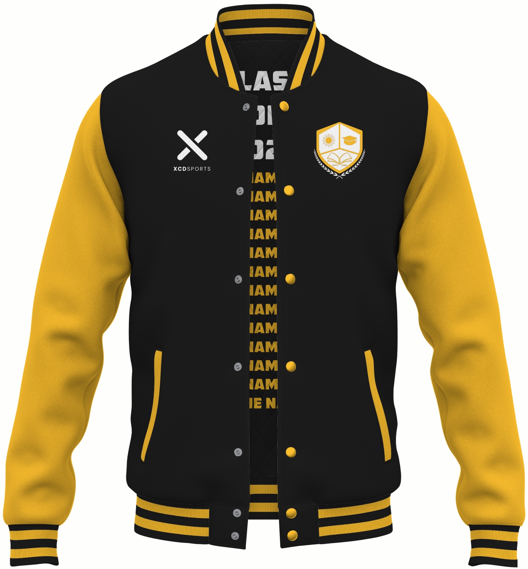Varsity Design 12 – Two-Tone Raglan – Black / Gold Varsity Jacket