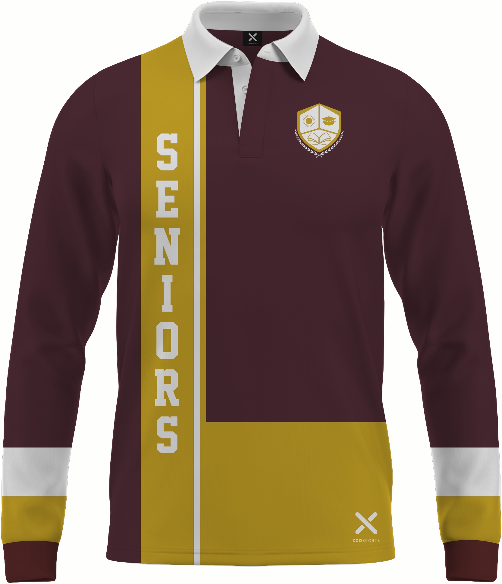 Design 10 – Seniors Panel – Maroon / Gold School Leavers Jersey