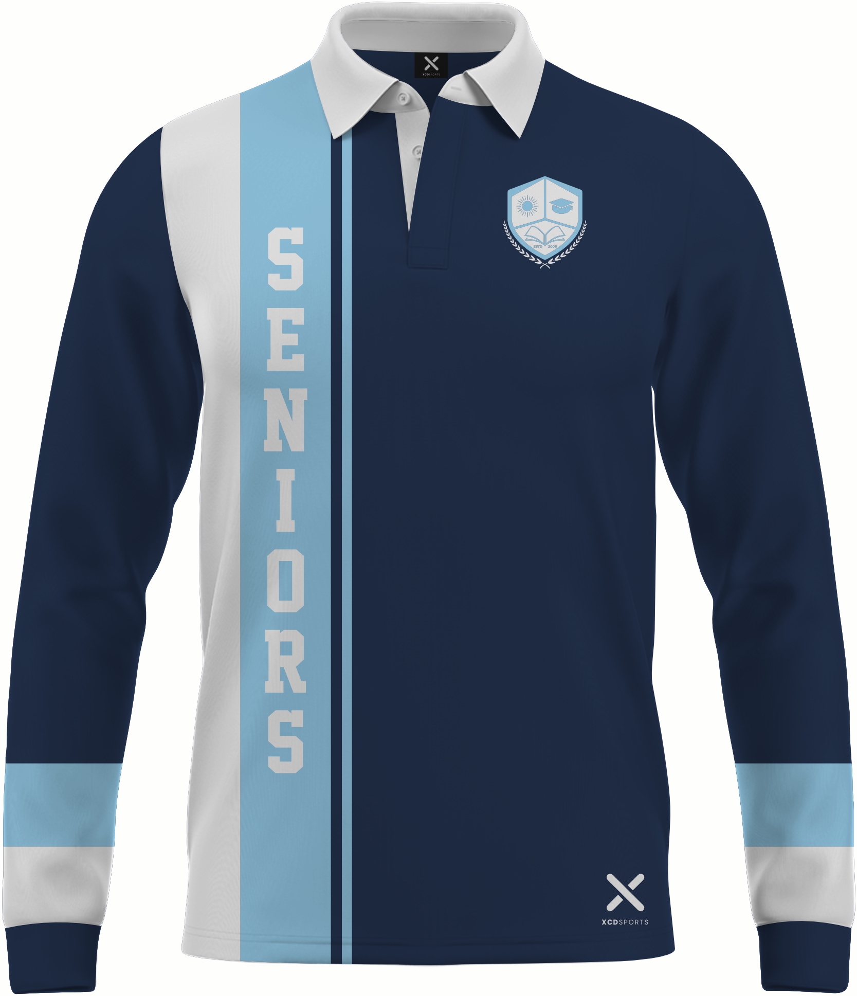 Design 2 – Vertical Stripe – Navy / Sky Blue School Leavers Jersey