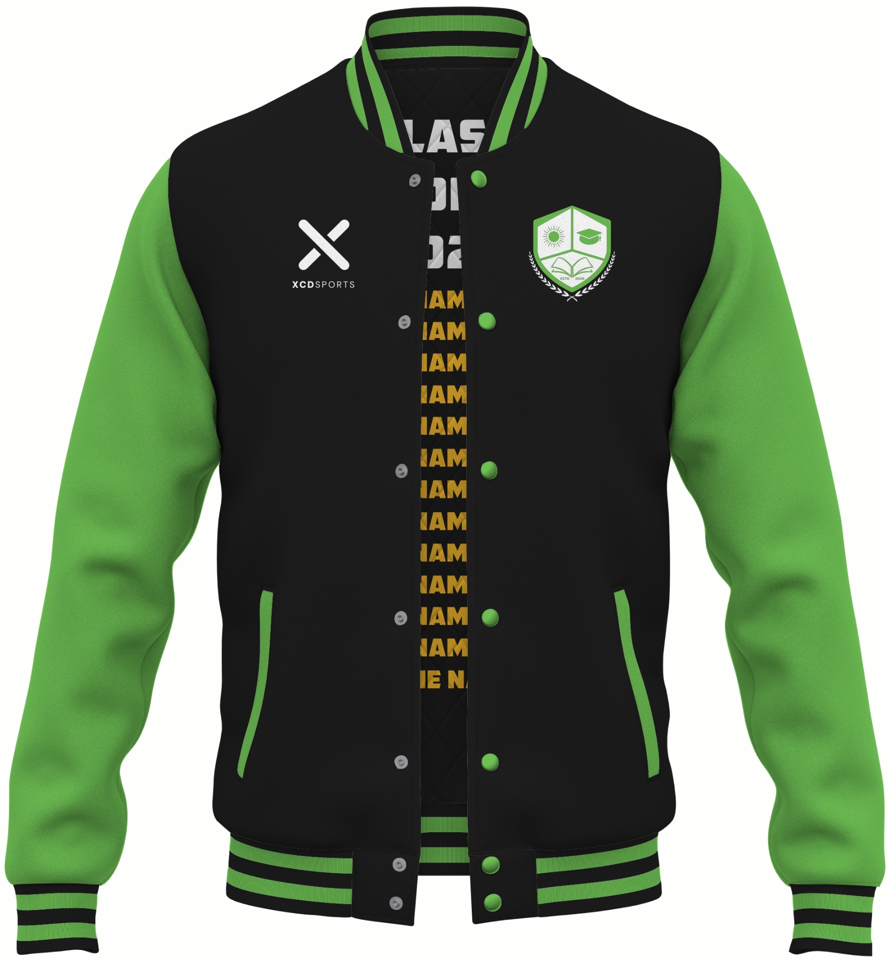 Varsity Design 10 – Two-Tone Raglan – Black / Green Varsity Jacket