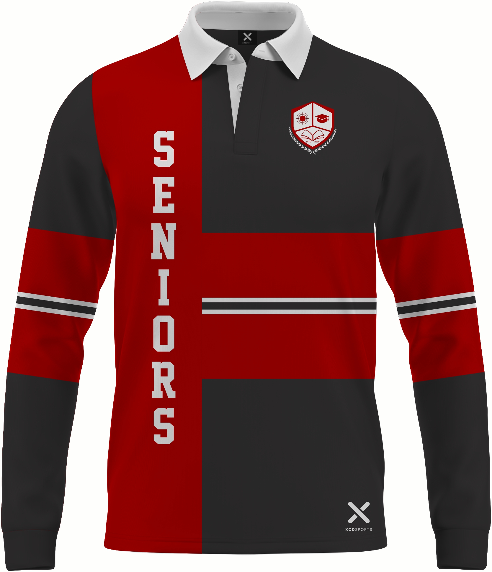 Design 11 – Cross Stripe – Black / Red School Leavers Jersey