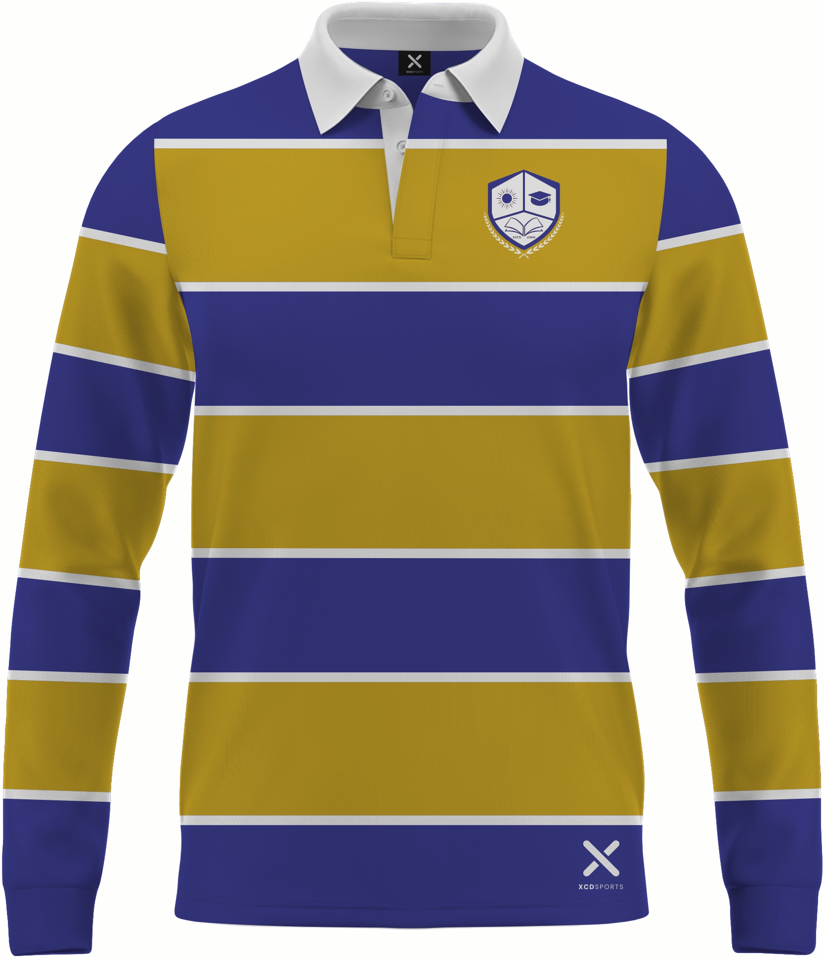 Design 14 – Banded Hoops – Royal Blue / Gold School Leavers Jersey