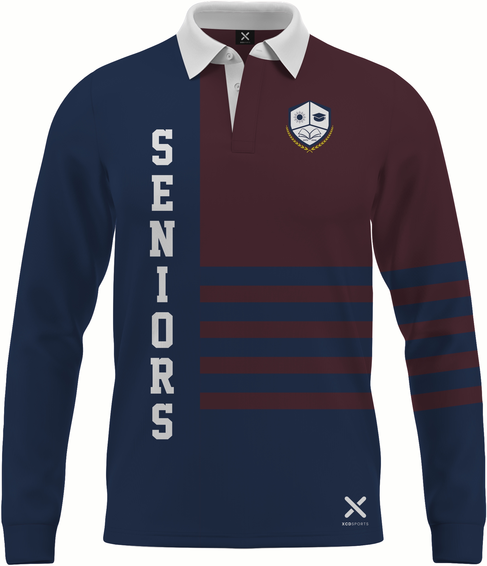 Design 4 – Seniors Long Sleeve – Navy / Maroon School Leavers Jersey