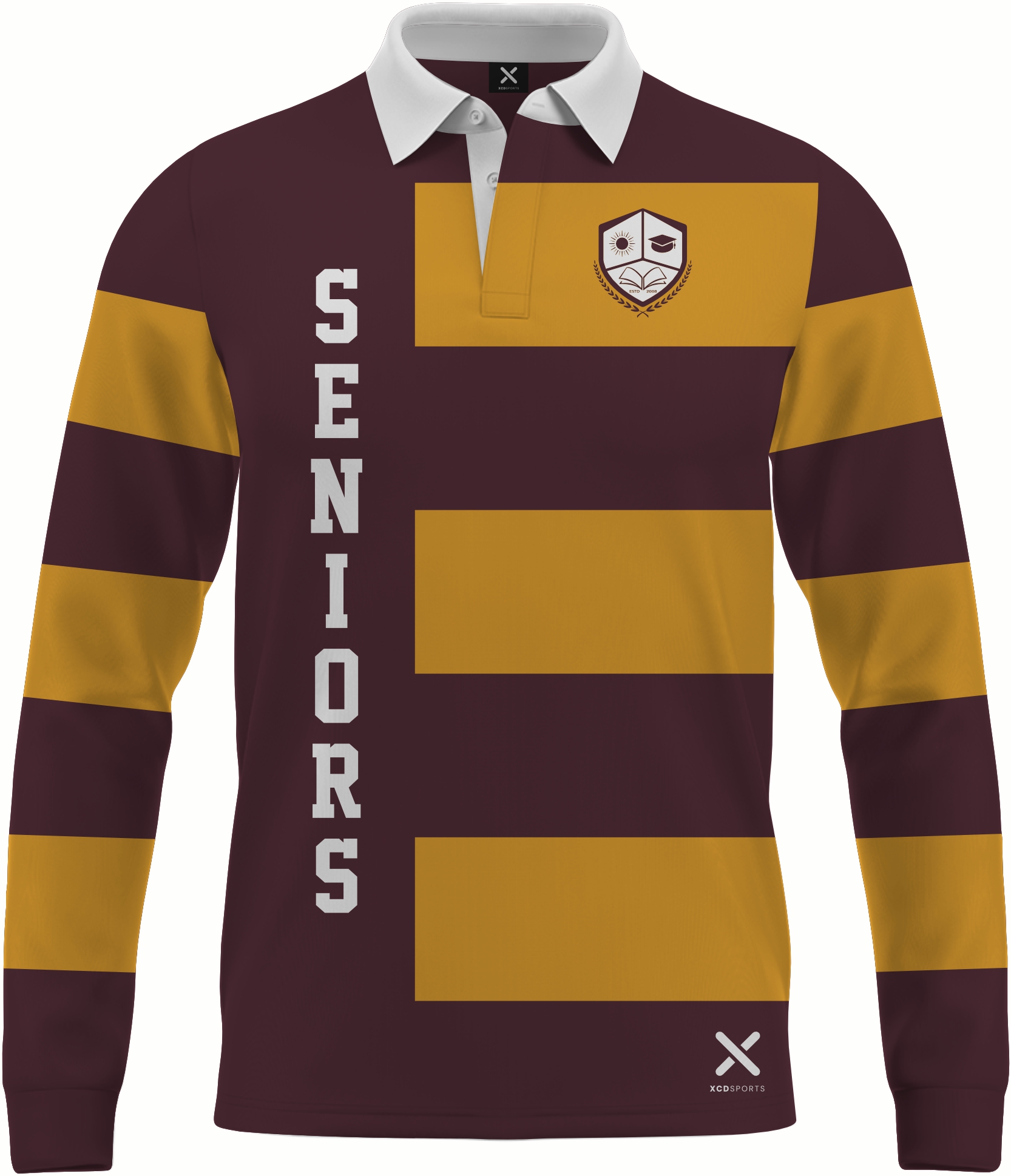 Design 1 – Hooped Classic – Maroon / Gold School Leavers Jersey