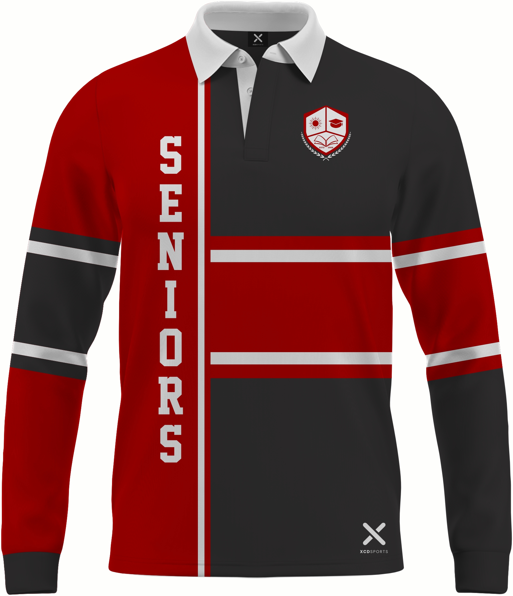 Design 3 – Split Panel – Black / Red School Leavers Jersey