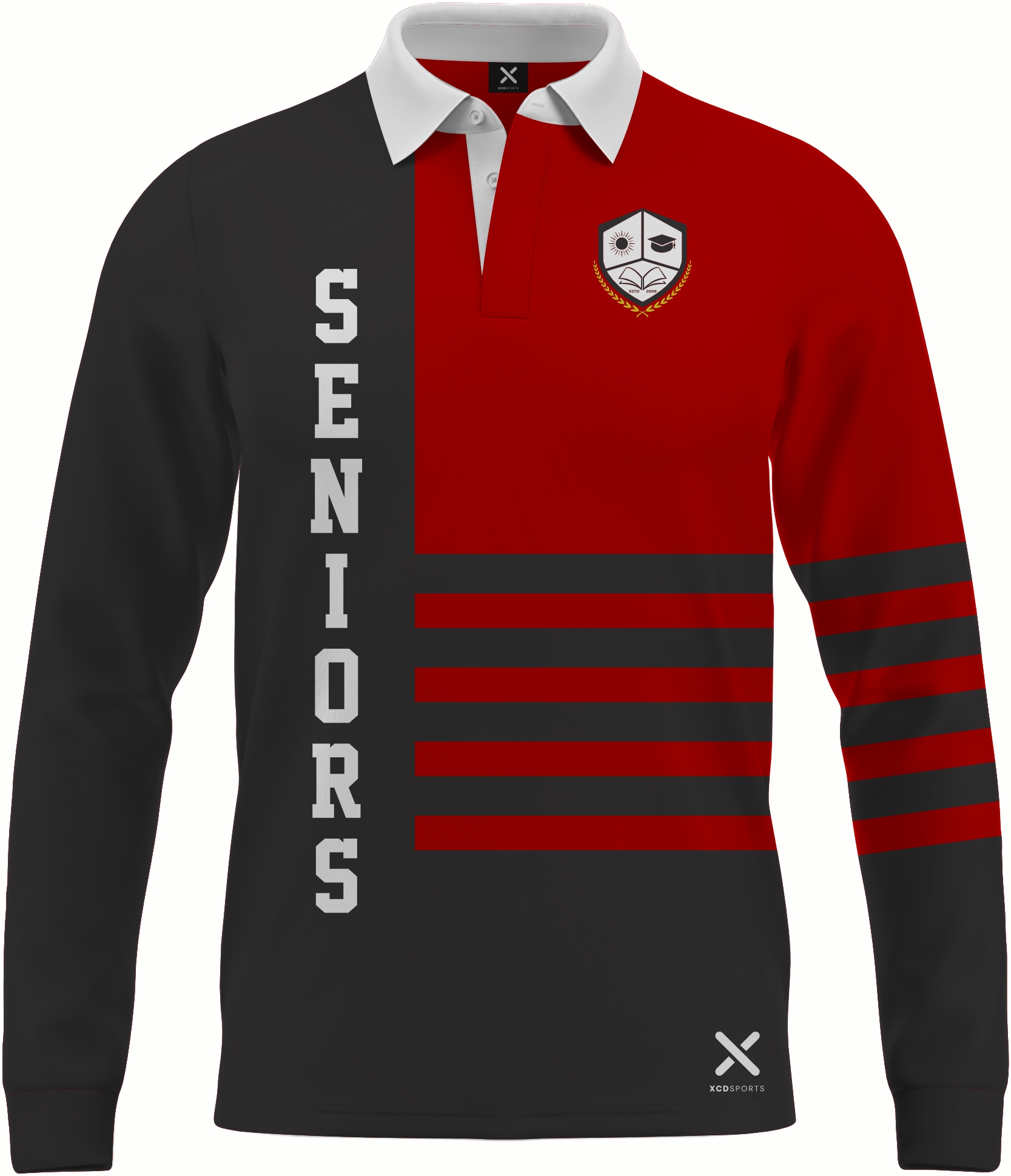 Design 4 – Seniors Long Sleeve – Black / Red School Leavers Jersey