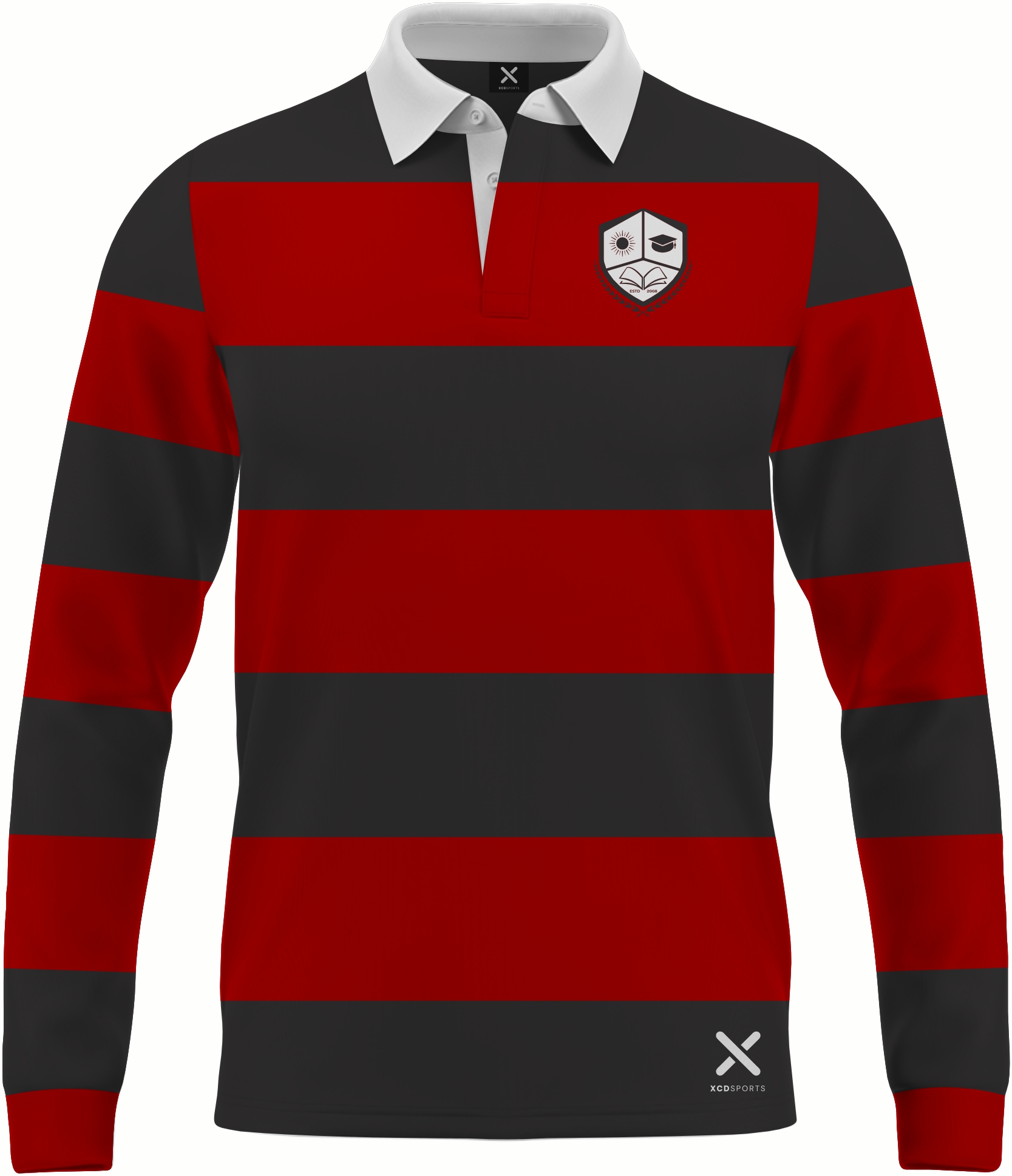 Design 13 – Classic Hoops – Black / Red School Leavers Jersey