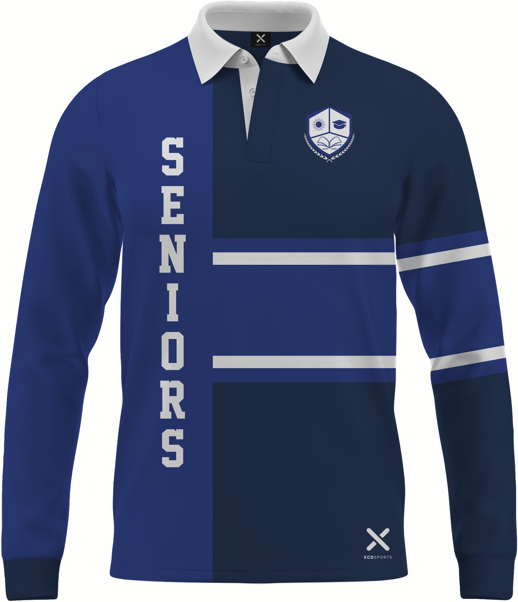 Design 8 – Rugby Split – Navy / Royal Blue School Leavers Jersey