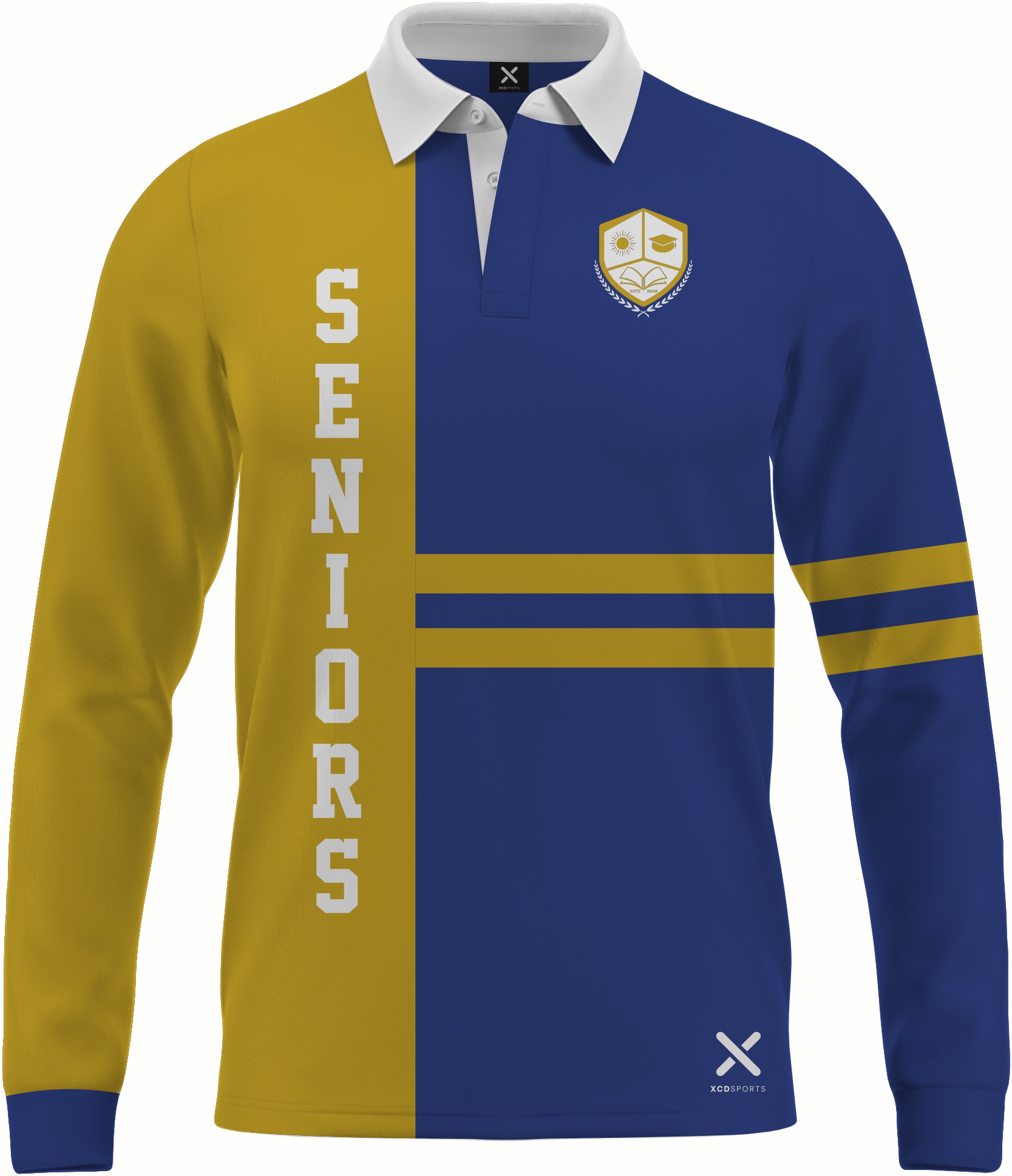 Design 9 – Twin Stripe – Royal Blue / Gold School Leavers Jersey