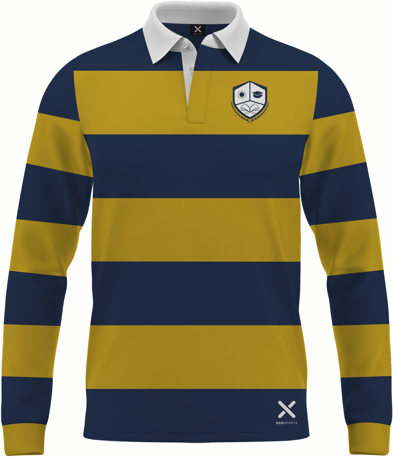 Design 13 – Classic Hoops – Navy / Gold School Leavers Jersey
