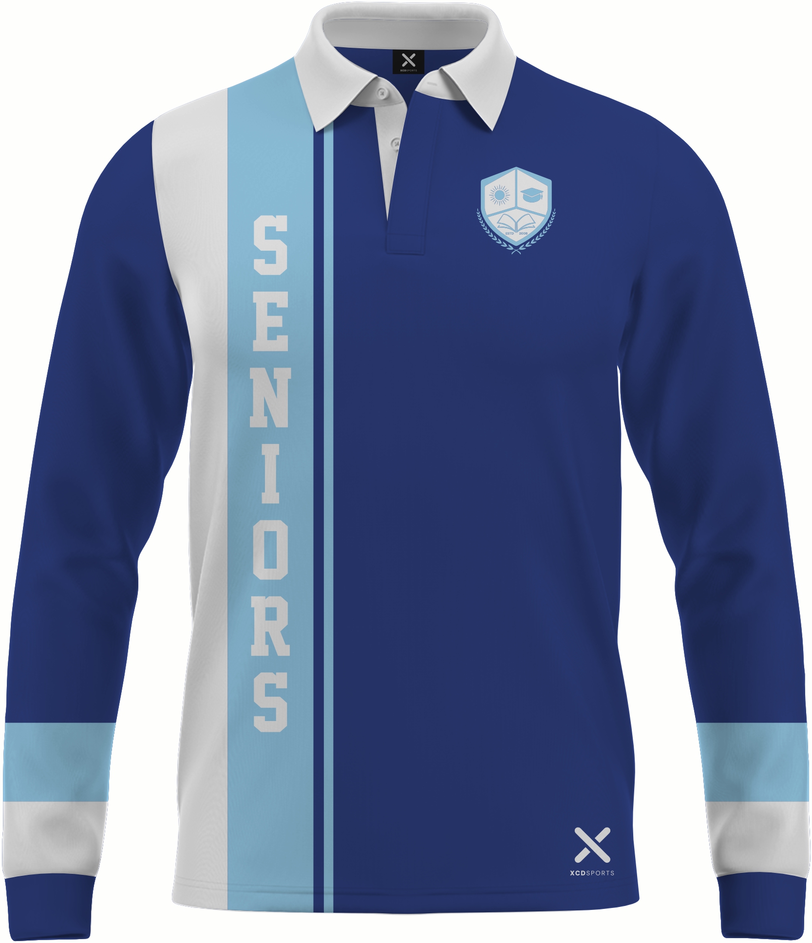 Design 2 – Vertical Stripe – Royal Blue / Sky Blue School Leavers Jersey