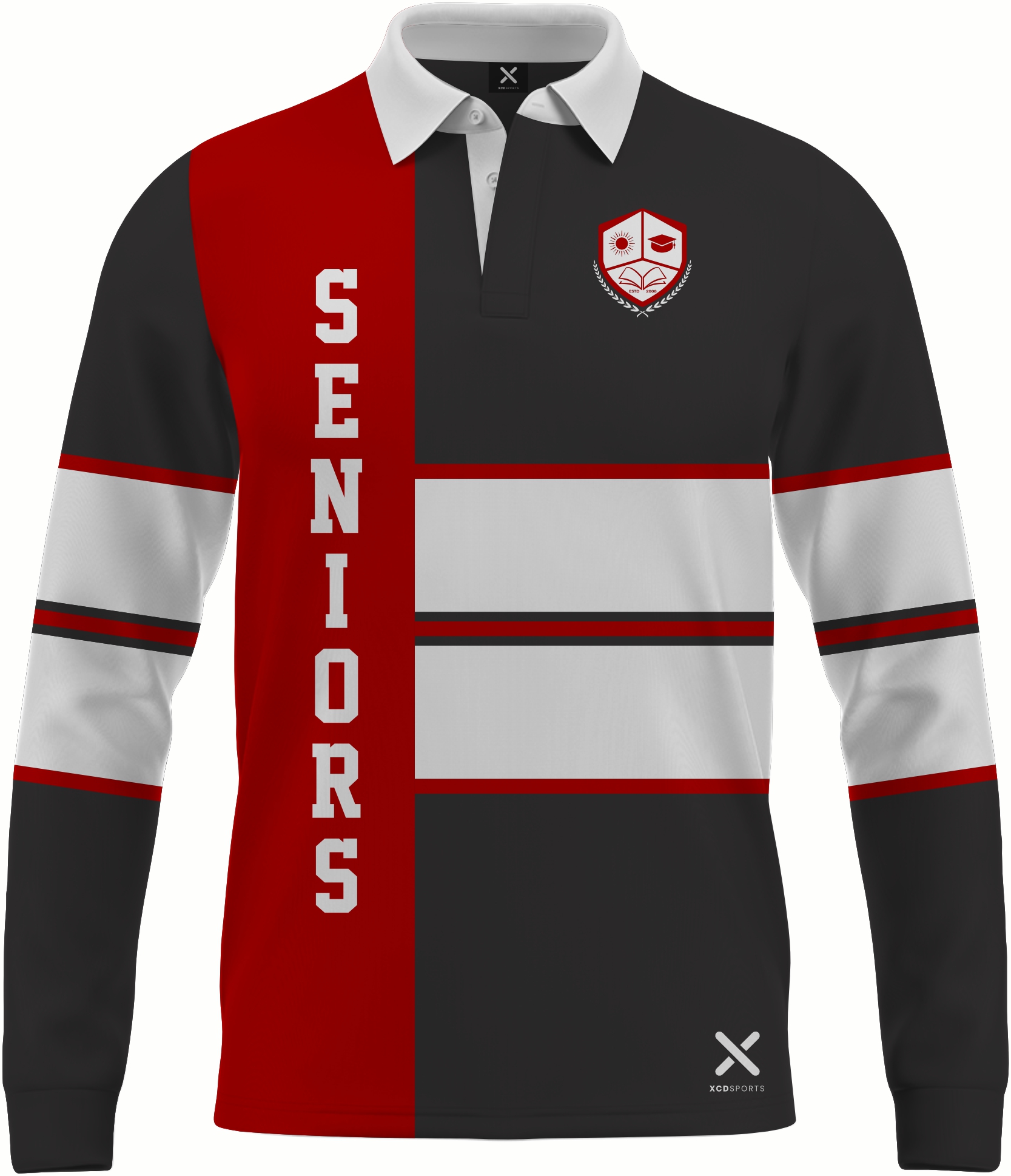 Design 7 – Cross Stripe – Black / Red School Leavers Jersey