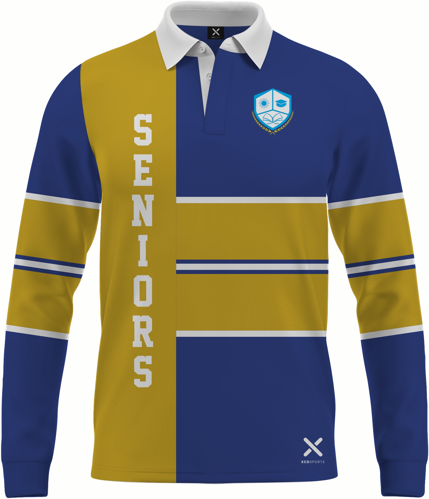 Design 7 – Cross Stripe – Royal Blue / Gold School Leavers Jersey
